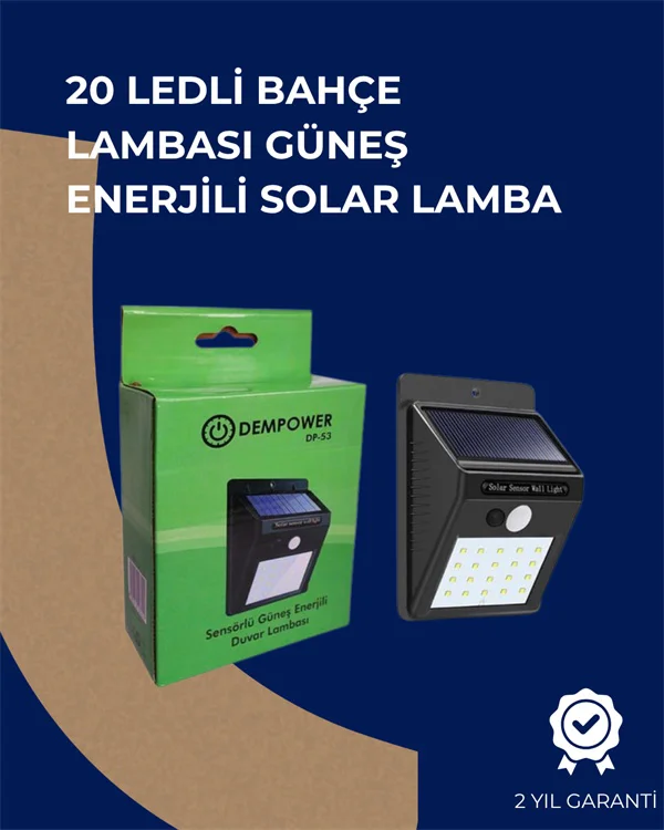 Solar Enerjili 20 Led Duvar Lambası Hareket Sensörlü, Su Geçirmez, Kablo Gerektirmez - Lisinya