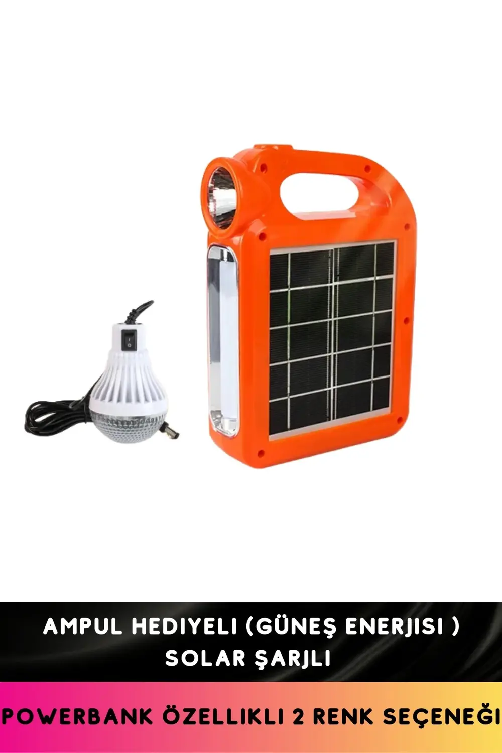 Solar Enerjili 3 Farklı Işıklı  Ampul Bağlanan El Feneri Şarjlı P