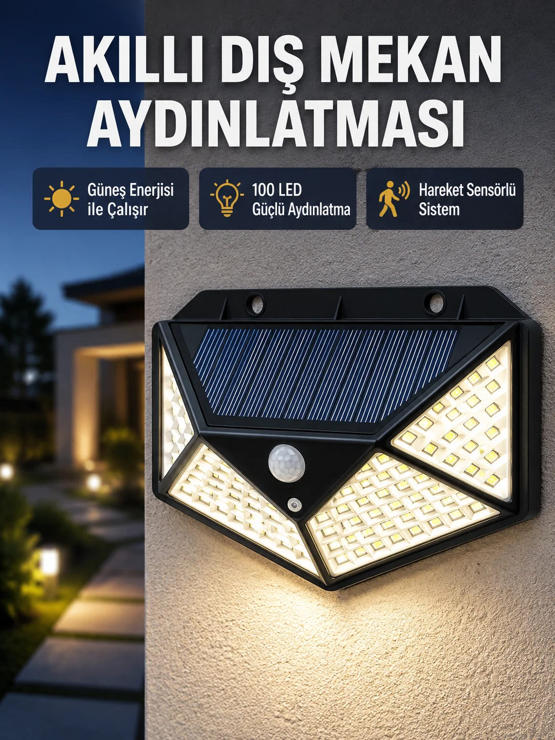 Solar Güçlü 100 LED Bahçe Lambası – Enerji Tasarruflu, Suya Dayanıklı ve Geniş Açılı Işık