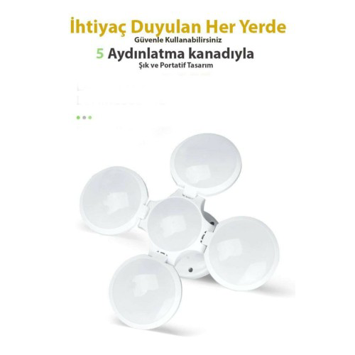Solar Güneş Enerji Ve Usb Sarjlı 5 Kanatlı Bahçe Aydınlatma Led A