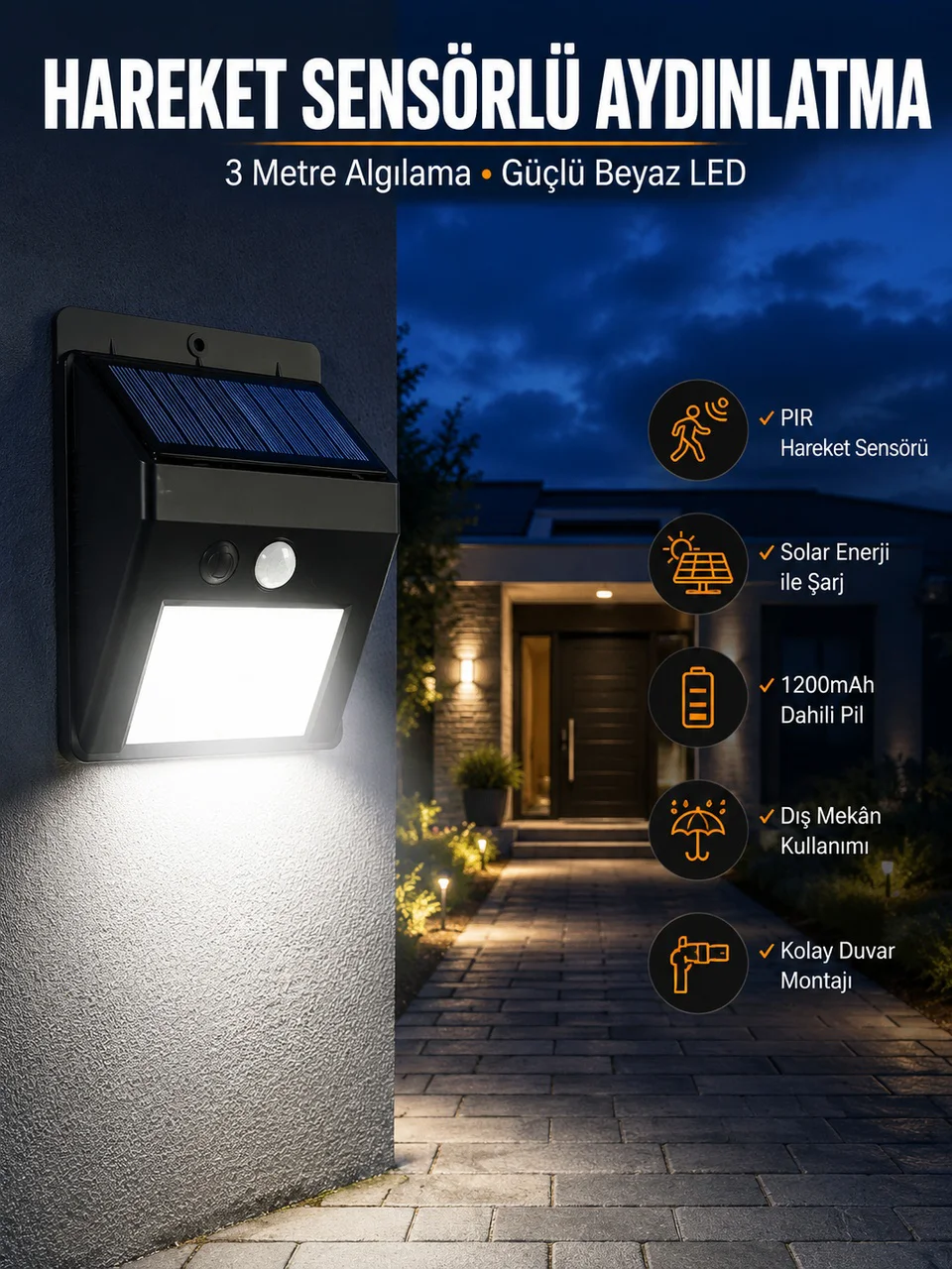 Solar Güneş Enerji Panelli Sensörlü Lamba Enerji Tasarruflu - Lisinya