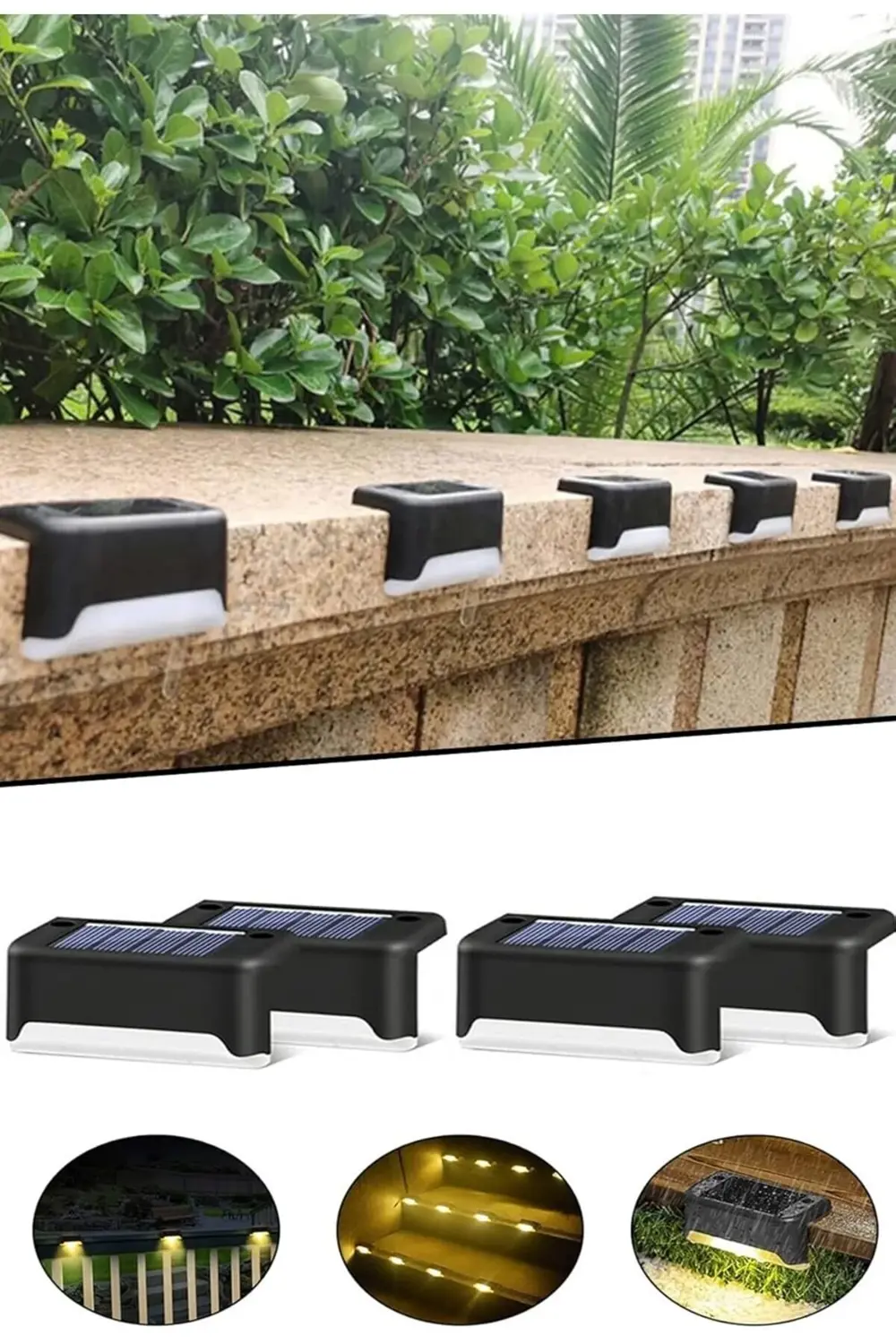 Solar Güneş Enerjili Köşebent Merdiven Bahçe Led Lamba 4Lü Dekor