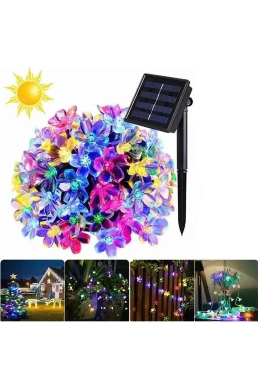 Solar Güneş Enerjili RGB Gökkuşağı 30 Led Çiçek Zinciri Kiraz Çiç