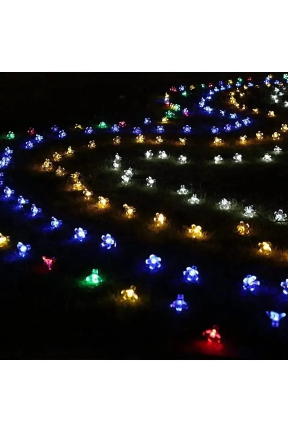 Solar Güneş Enerjili RGB Gökkuşağı 30 Led Çiçek Zinciri Kiraz Çiç