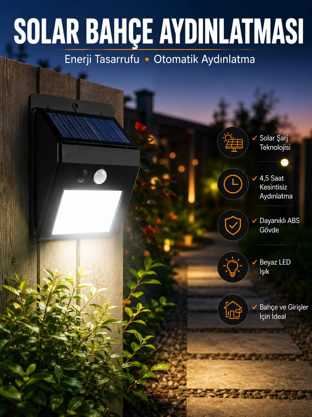 Solar Lamba Giriş, Bahçe Yol Avlu Hareket Sensörlü Led Parlak Gece Su Geçirmez Fiyatı, Yorumları ve Özellikleri