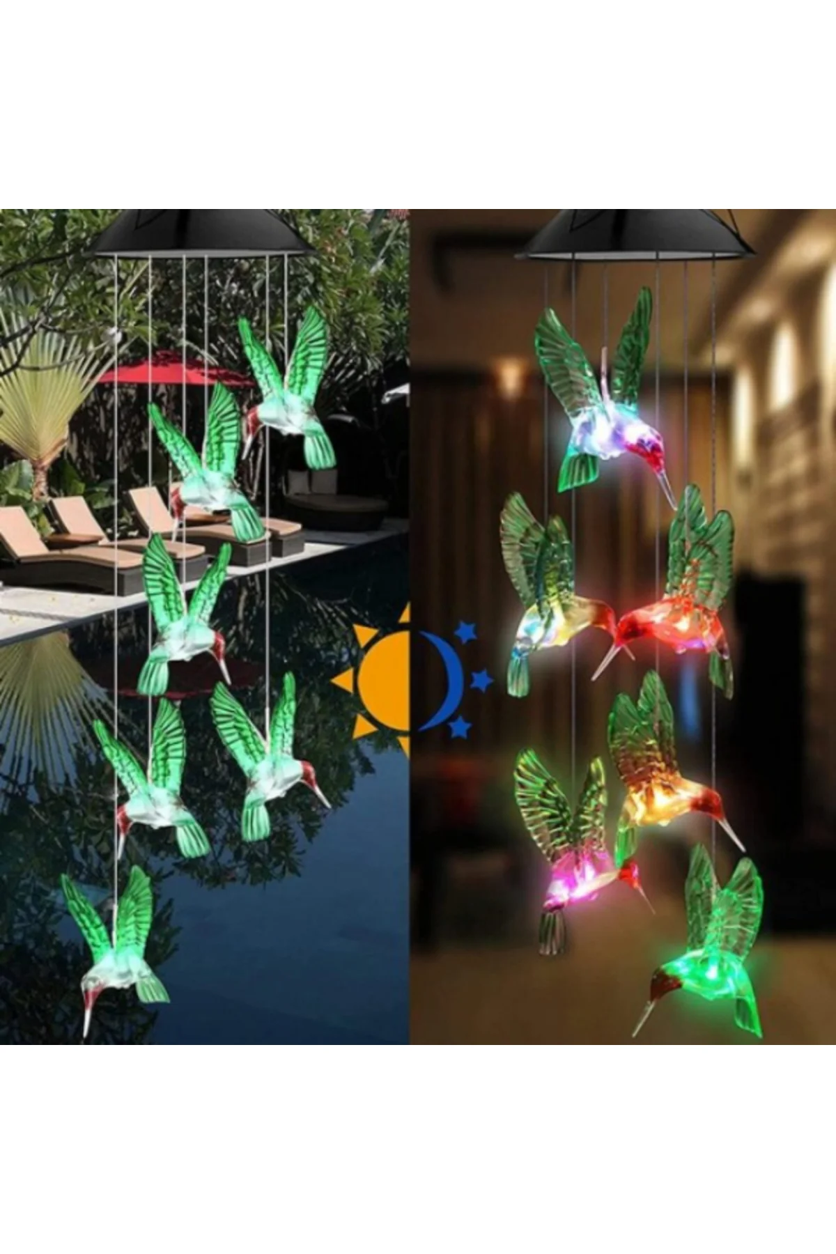 Solar Led Işıklı Kuşlu Bahçe Dekoru 6 Ledli,Renkli Işık