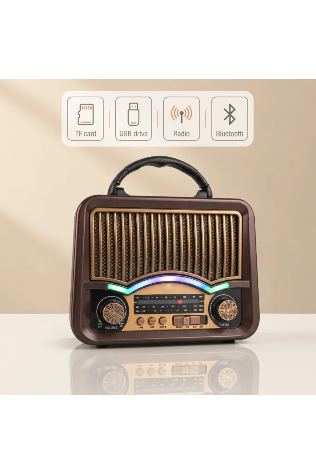 Solar Nostalji Müzik Kutusu - Şarjlı - FM Radyo - Bluetooth Özellikli - Retro Tasarımlı - Görsel 2