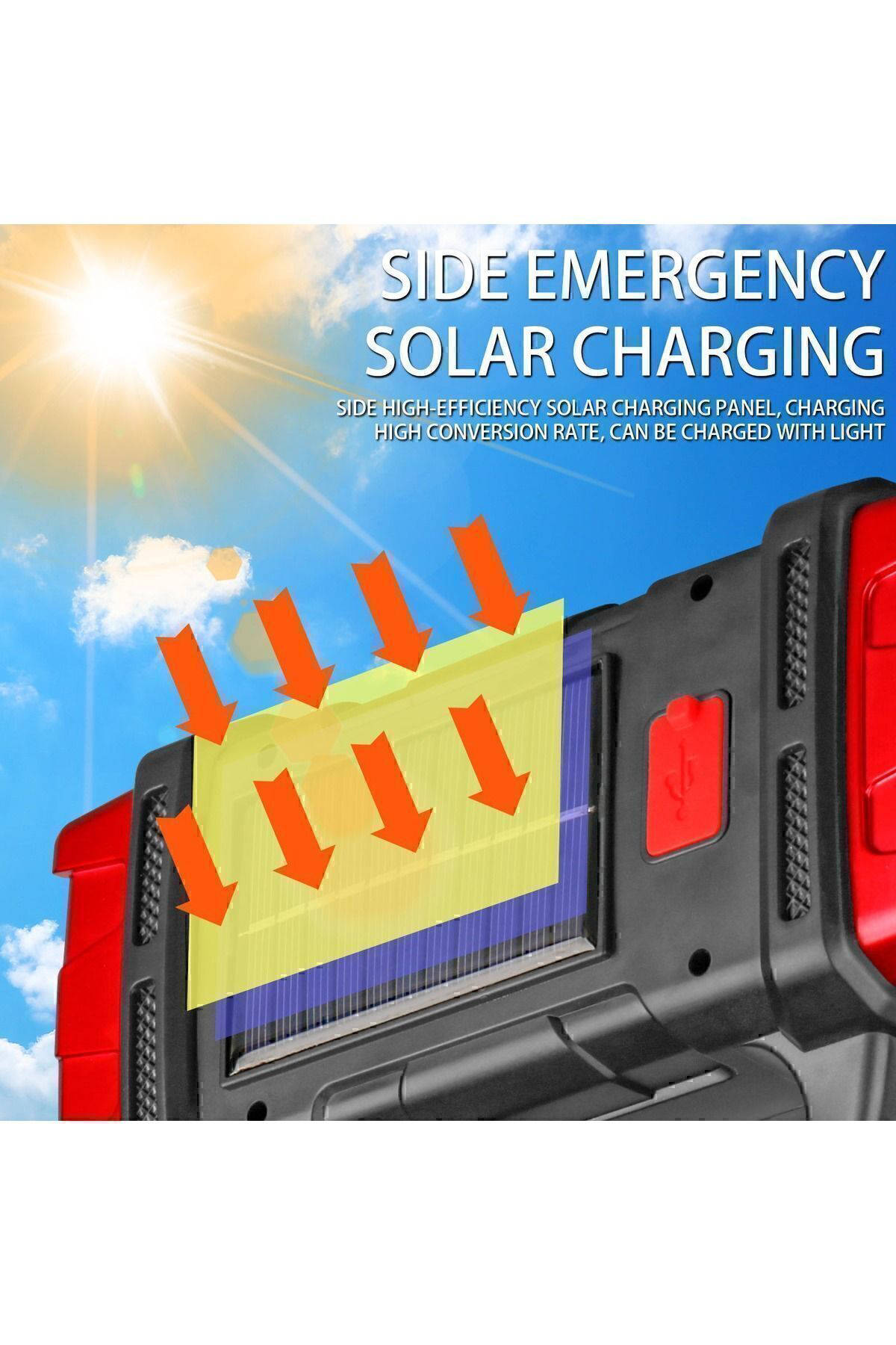 Solar Panelli El Feneri Şarjlı Işıldak Aydınlatma Ledli Usb Çıkış