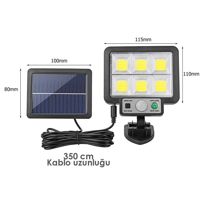 SOLAR PANELLİ HAREKET SENSÖRLÜ ÜÇ MODLU DUVAR LAMBASI (4741)