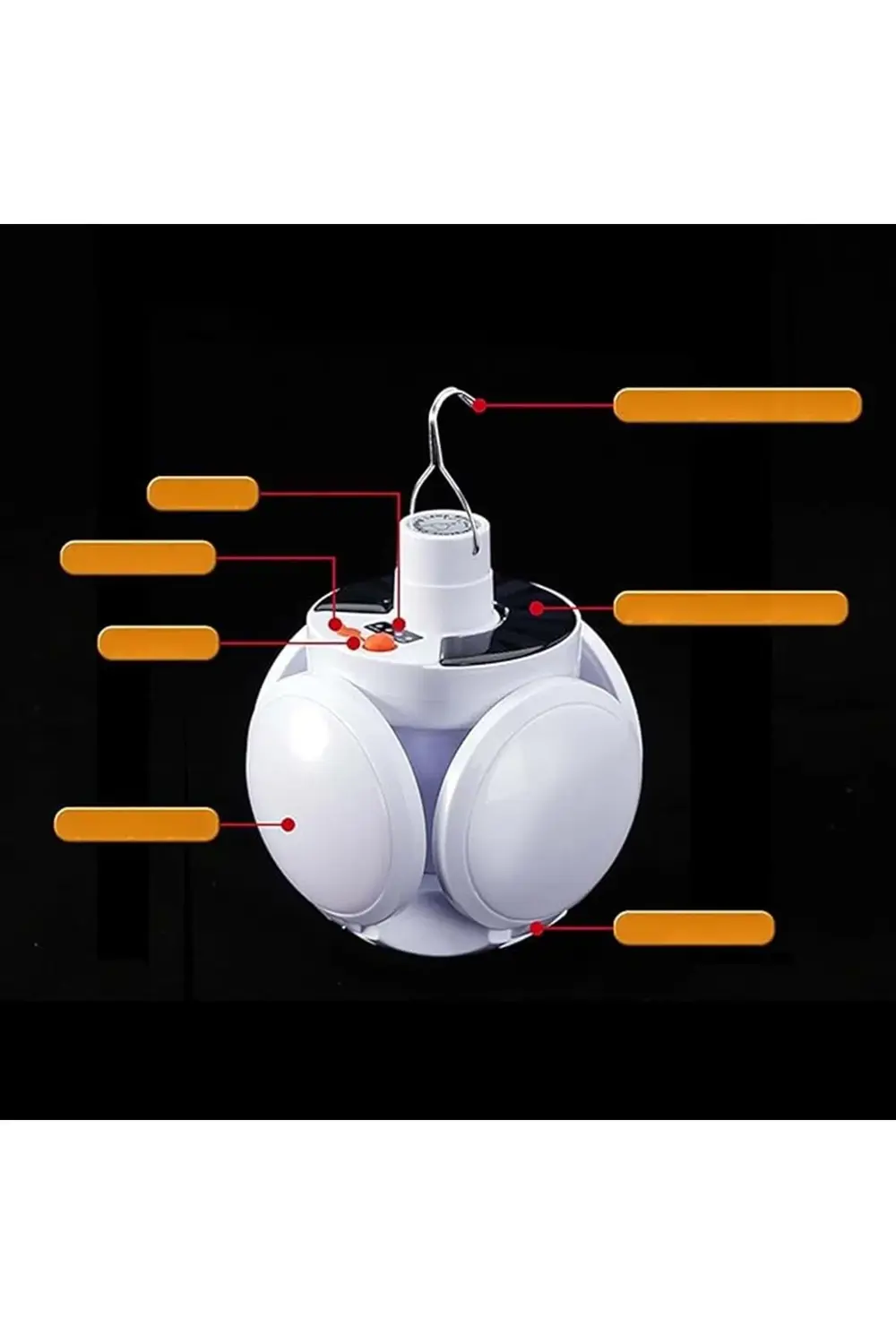 Solar Panelli Şarjlı 5'li Katlanabilir Acil Durum Kamp Lambası Po