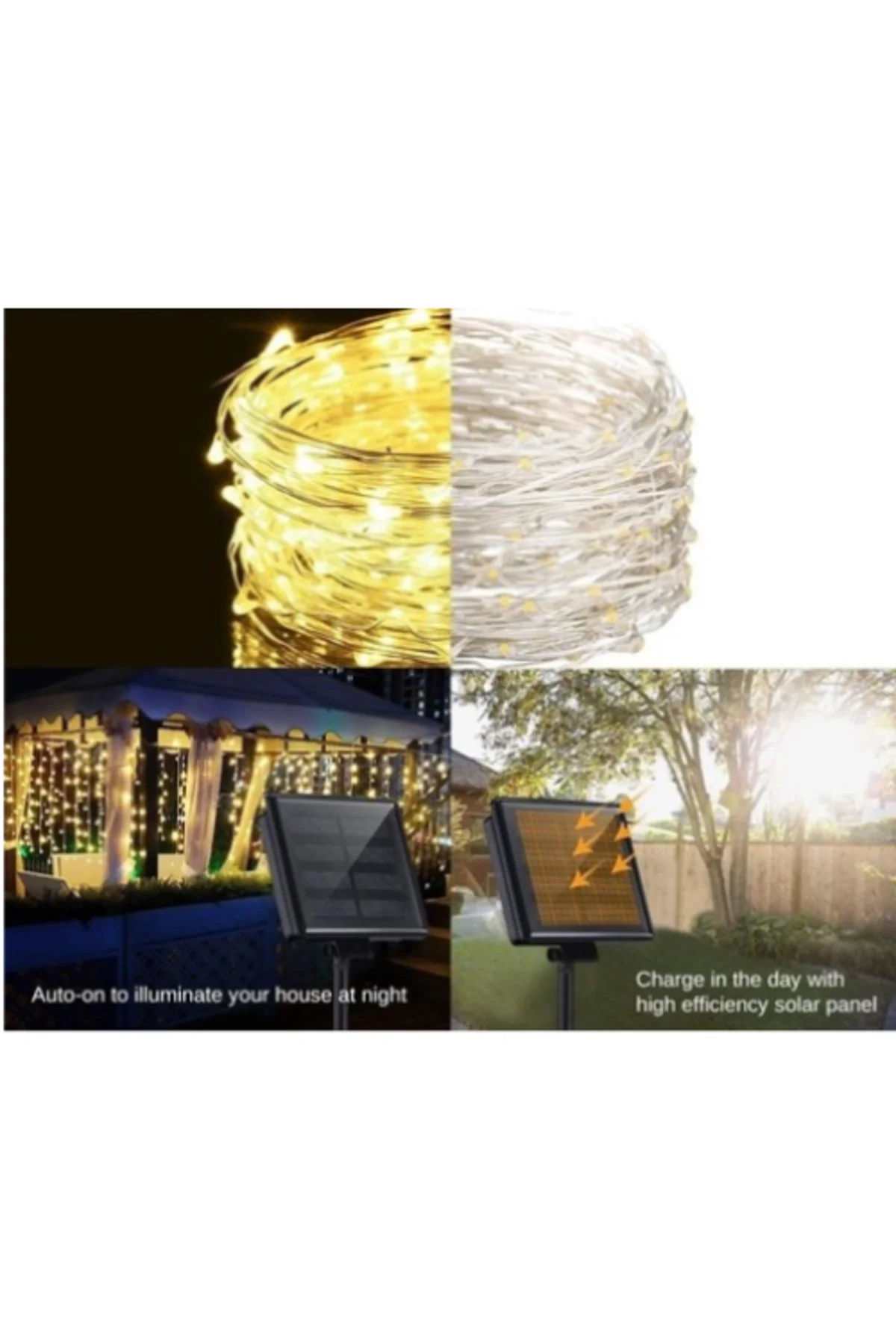 Solar Peri LED Işık 20 Metre 200 LED Gün Işığı 8 Fonksiyonlu Su G