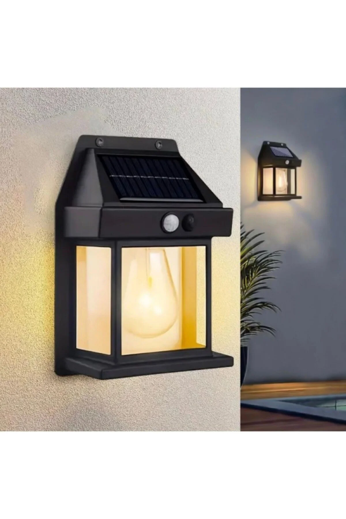Solar Rustik Led Ampullü Bahçe Duvar Lambası Gün Işığı Su Geçirme