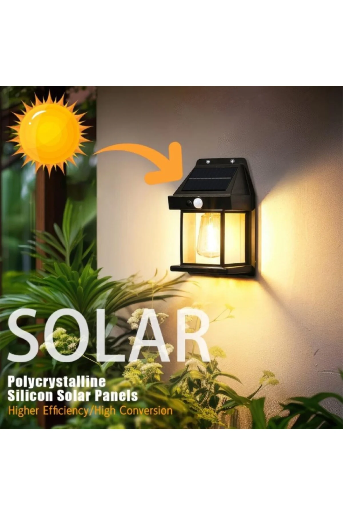 Solar Rustik Led Ampullü Bahçe Duvar Lambası Gün Işığı Su Geçirme