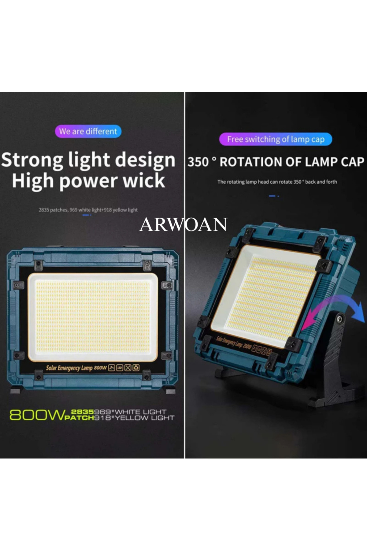 Solar Şarjlı 200W LED Acil Durum Lambası Yüksek Aydınlatma Gücü
