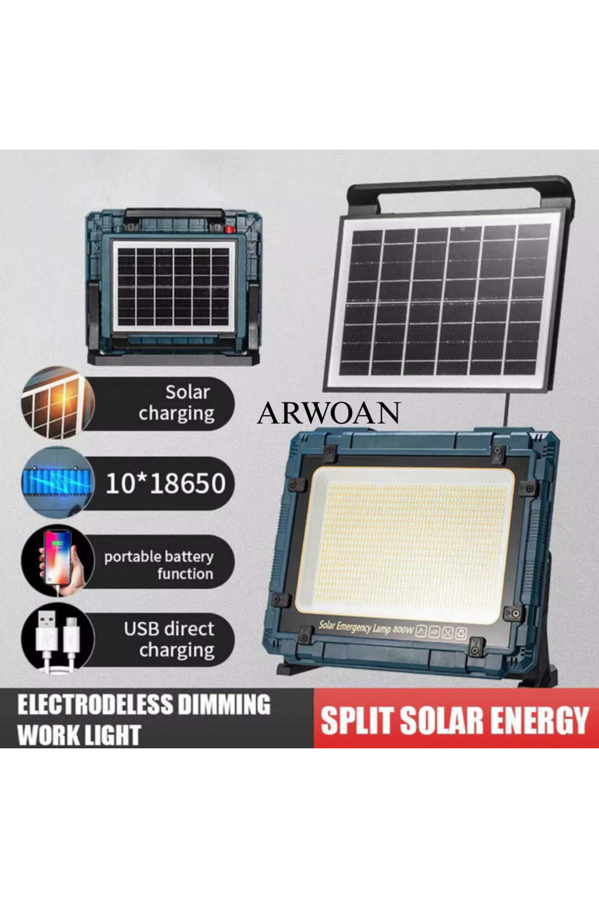 Solar Şarjlı 200W LED Acil Durum Lambası Yüksek Aydınlatma Gücü