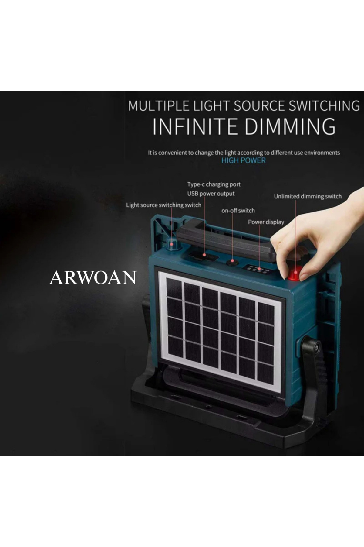Solar Şarjlı 200W LED Acil Durum Lambası Yüksek Aydınlatma Gücü