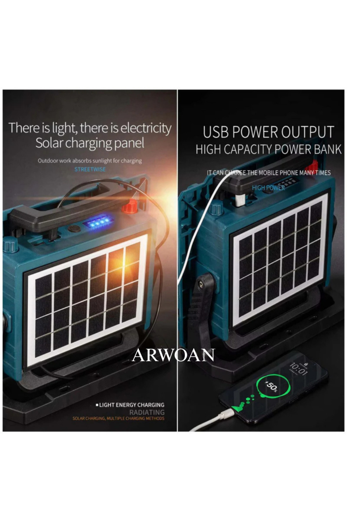 Solar Şarjlı 200W LED Acil Durum Lambası Yüksek Aydınlatma Gücü