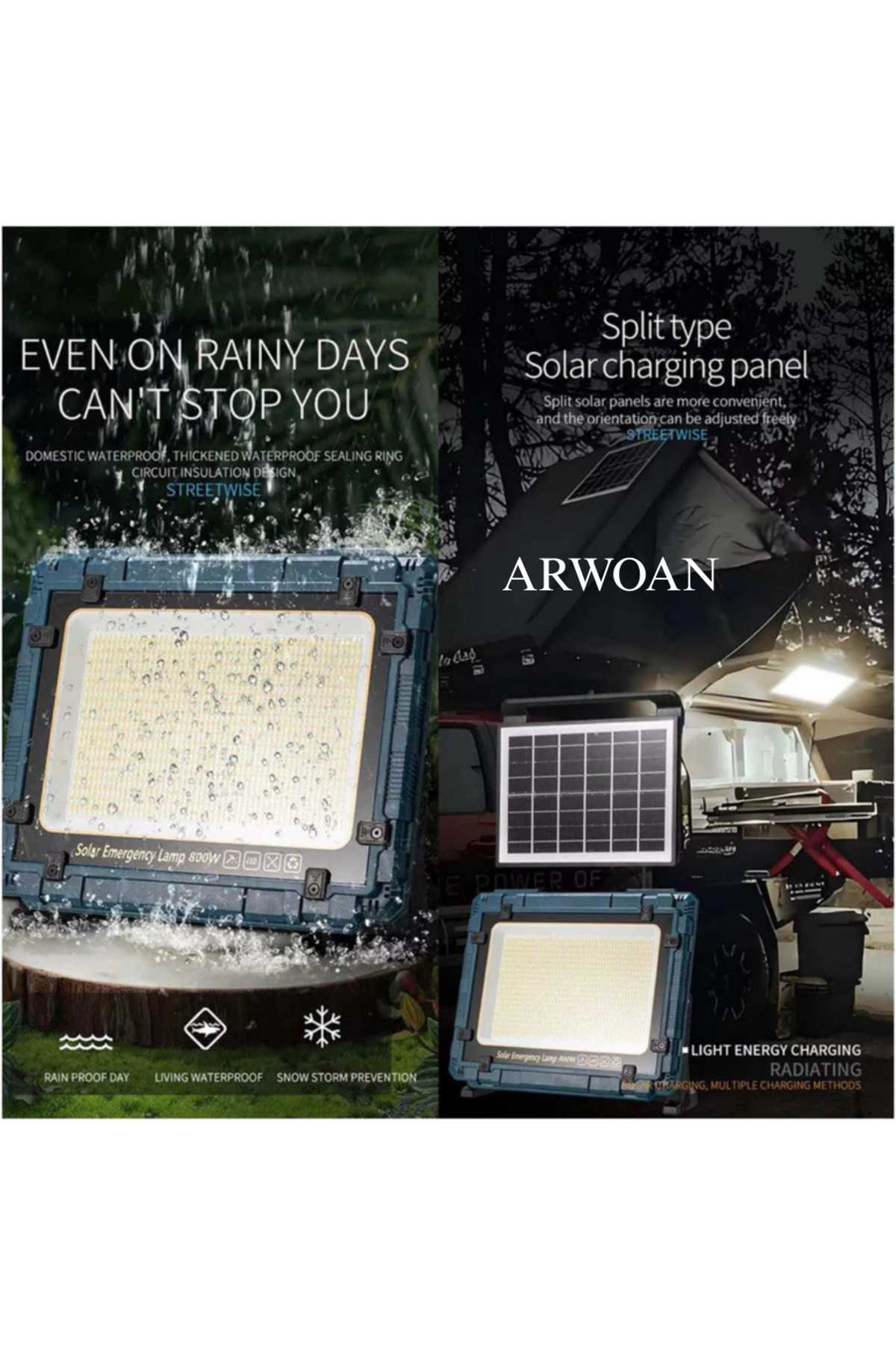 Solar Şarjlı 200W LED Acil Durum Lambası Yüksek Aydınlatma Gücü