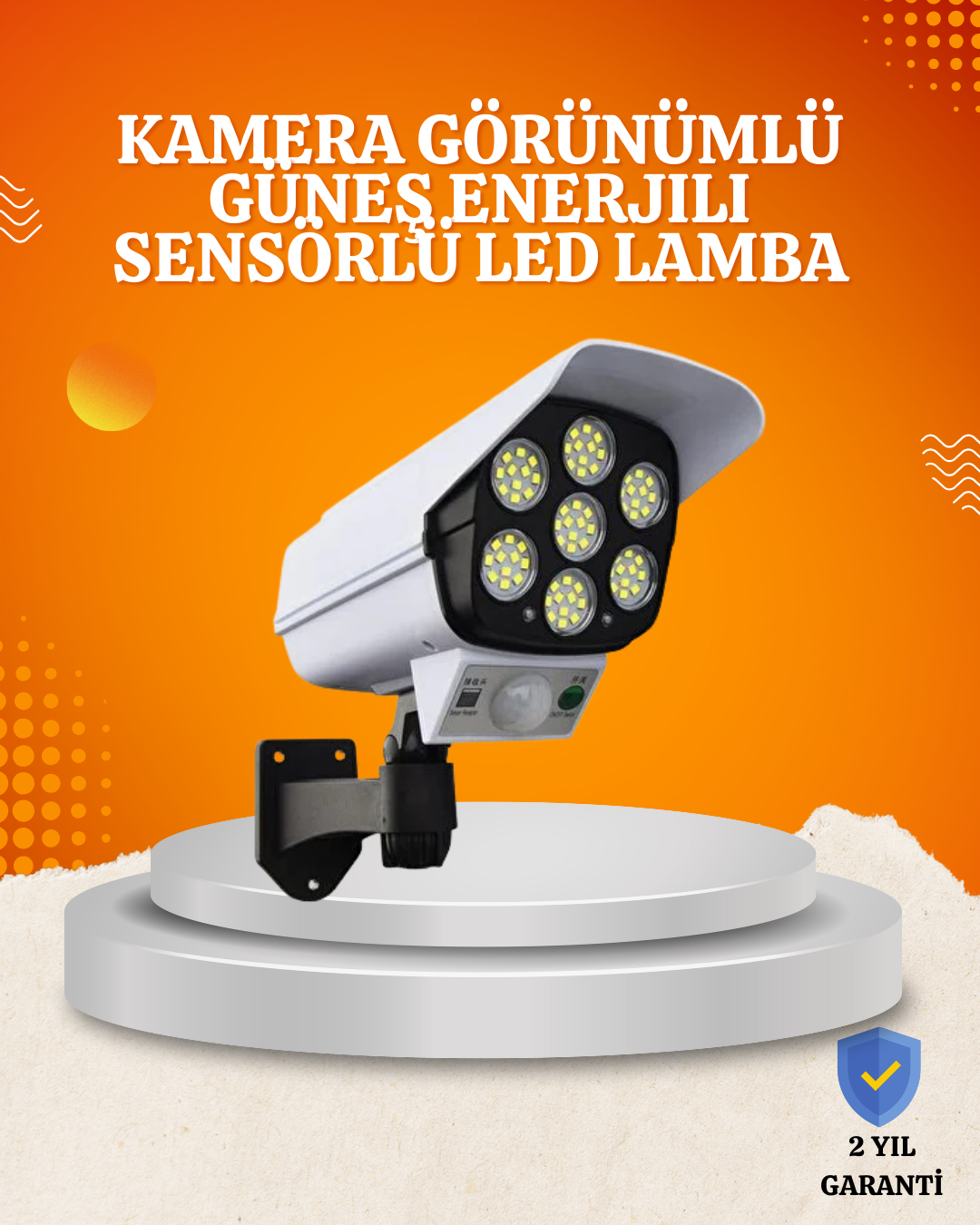 Solar Şarjlı Hareket Sensörlü LED Dış Mekan Lambası Kamera Tasarı