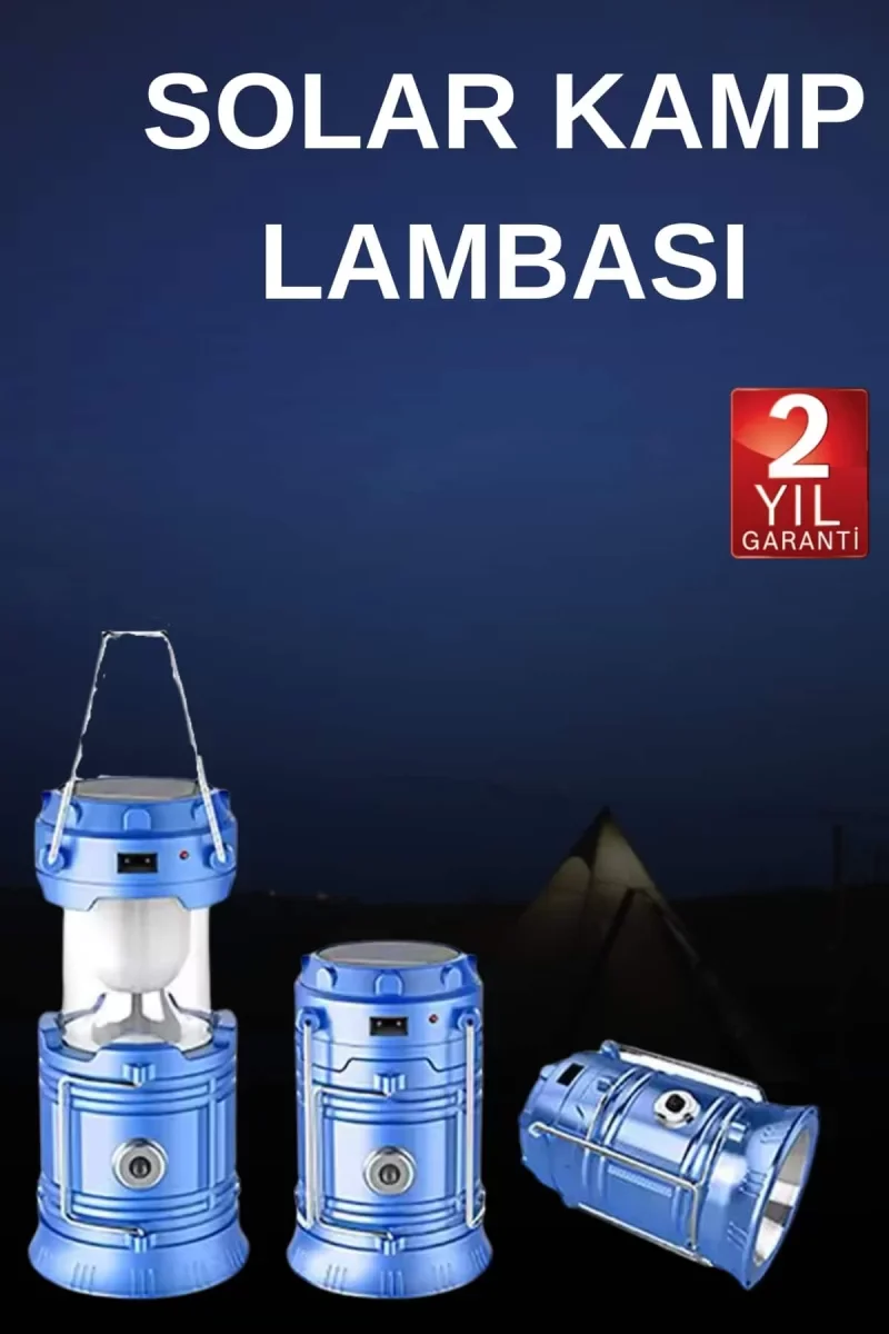 Solar Şarjlı Kamp Lambası Güneş Enerjili Kızaklı Kamp Feneri Çadır Feneri Led Işıldak - Lisinya