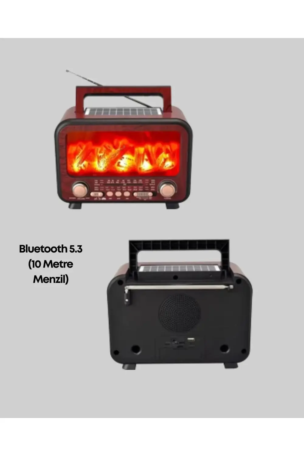 Solar Şarjlı Şömine Işıklı Bluetooth Hoparlör – Radyo, USB, TF Ka