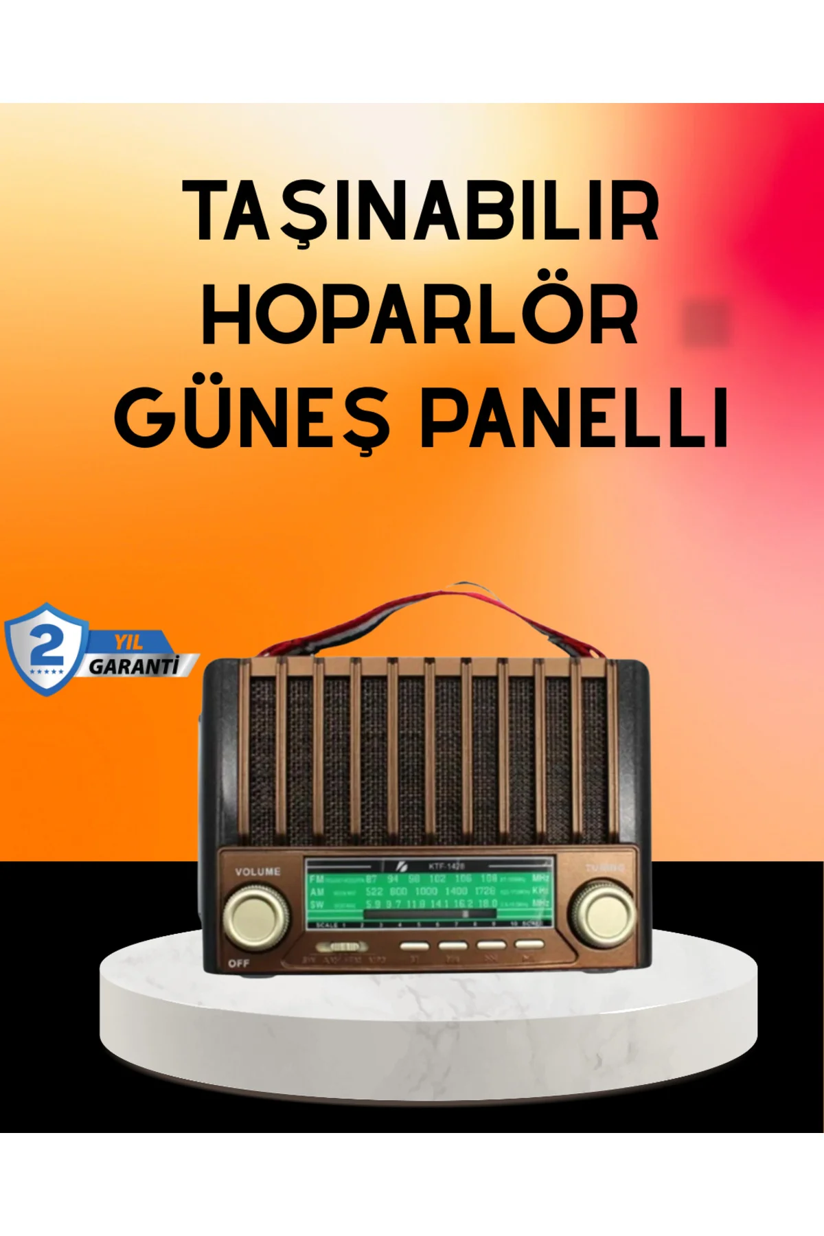 Solar Şarjlı Taşınabilir Radyo Bluetooth Hoparlör USB SD Destekli