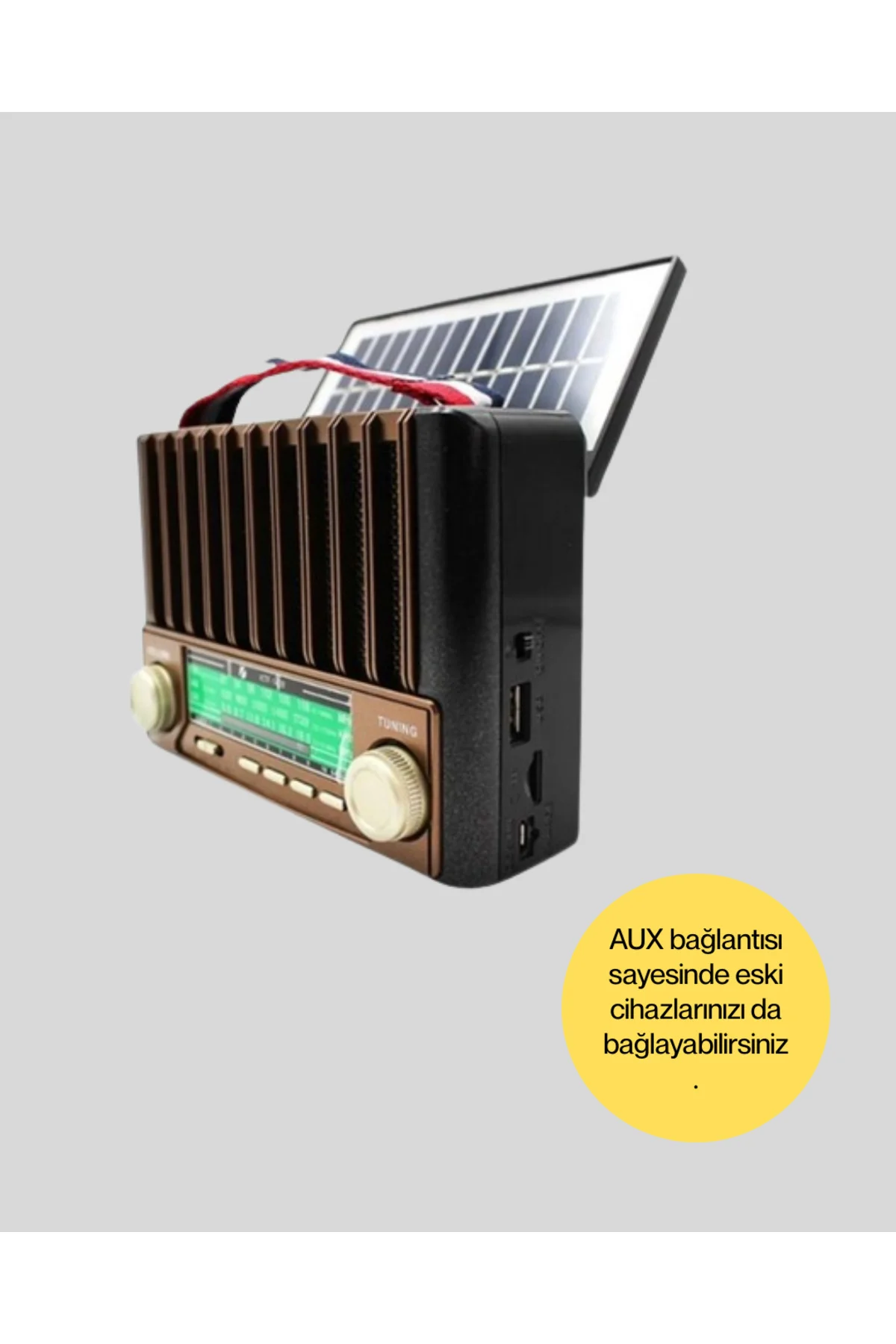 Solar Şarjlı Taşınabilir Radyo Bluetooth Hoparlör USB SD Destekli
