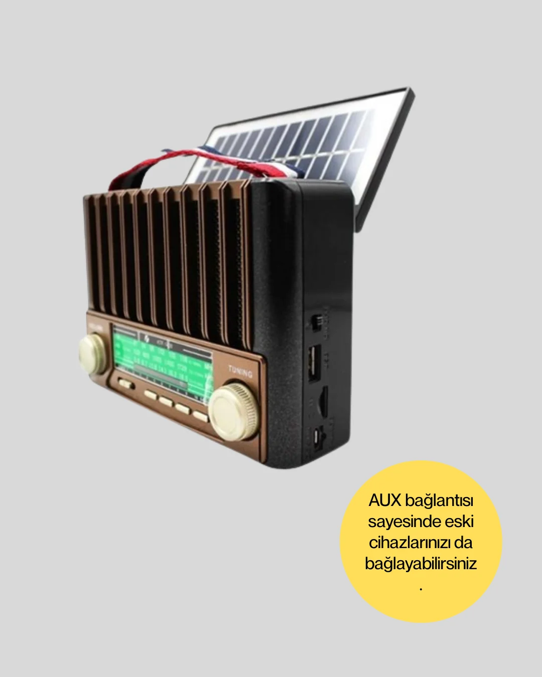 Solar Şarjlı Taşınabilir Radyo Bluetooth Hoparlör USB SD Destekli