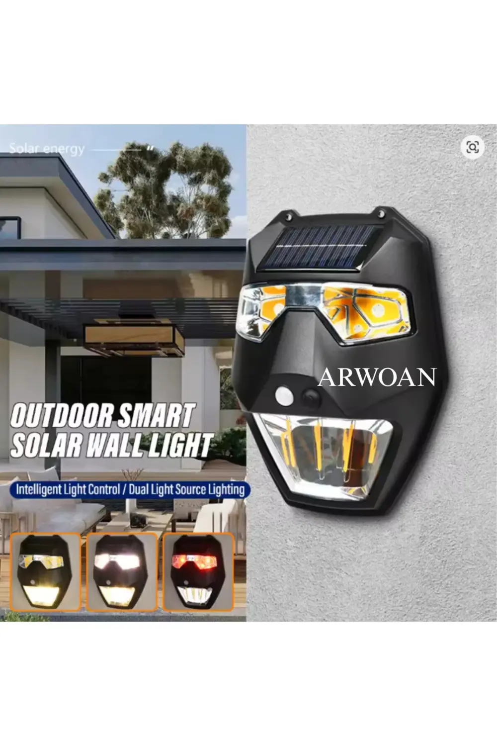 Solar Sensörlü Duvar Lambası Güneş Enerjili LED Dış Mekan Aydınla