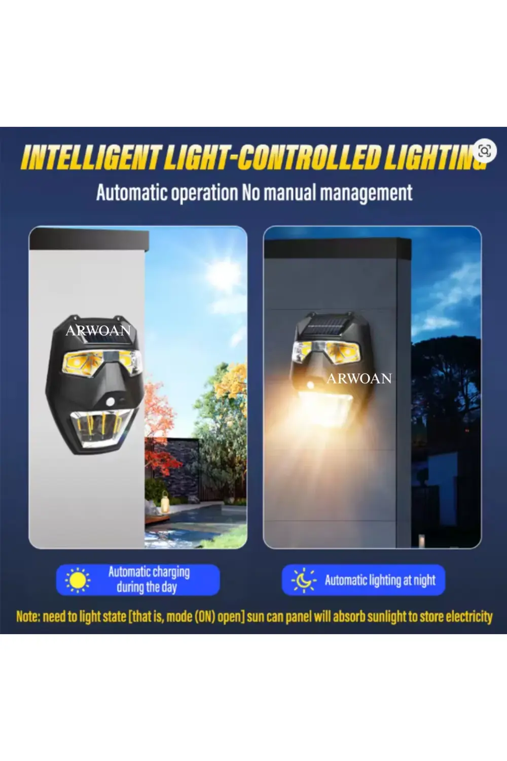 Solar Sensörlü Duvar Lambası Güneş Enerjili LED Dış Mekan Aydınla