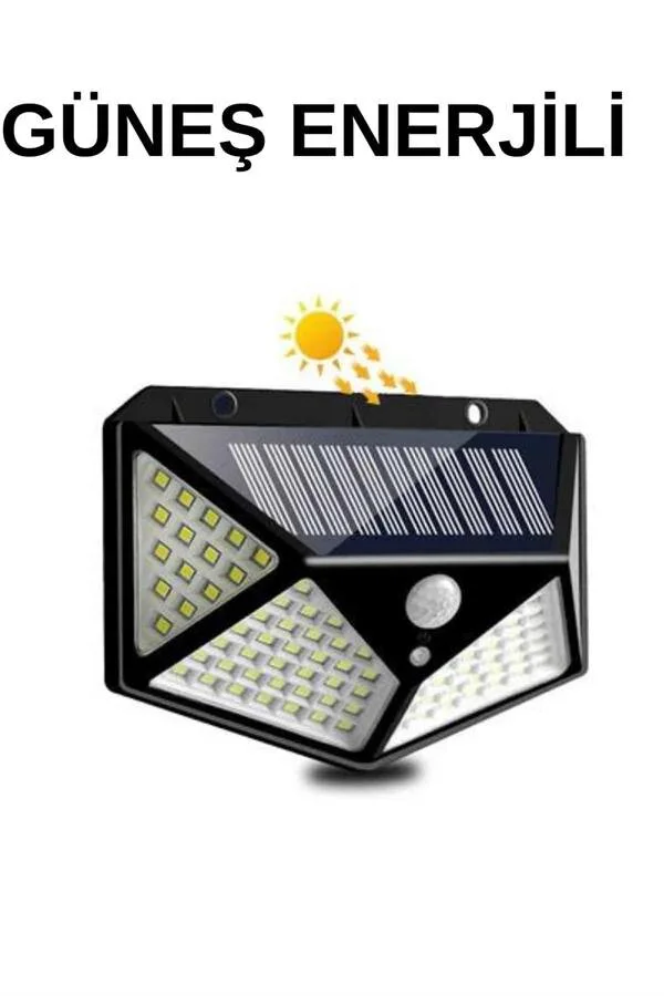 Solar Sensörlü Duvar Lambası - Parlak Beyaz, Suya Dayanıklı, 100 LED, Hareket Sensörlü