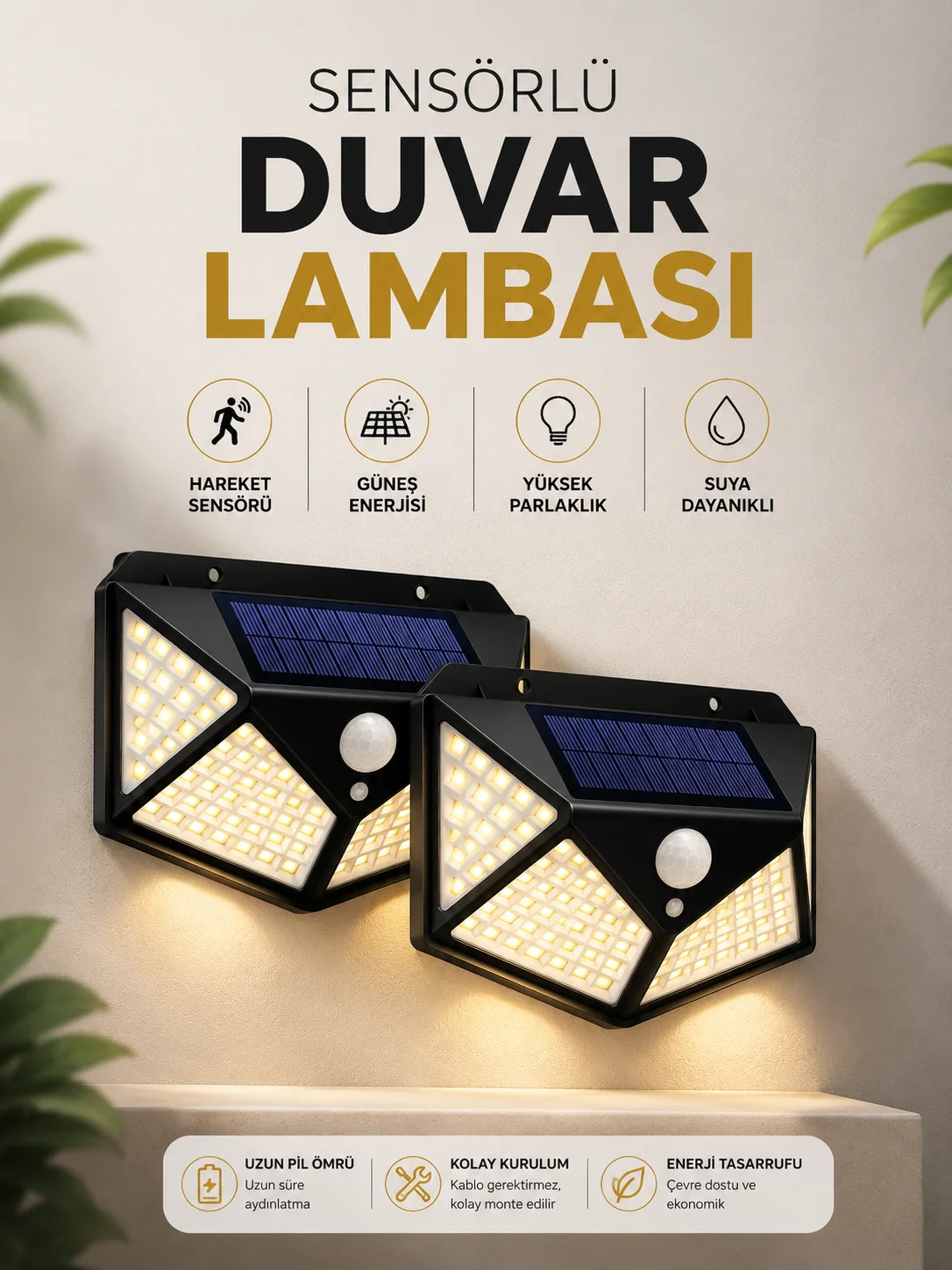 Solar Sensörlü Duvar Lambası Bahçe Lambaso Parlak Beyaz Işık Suya Dayanıklı Fiyatı, Yorumları ve Özellikleri