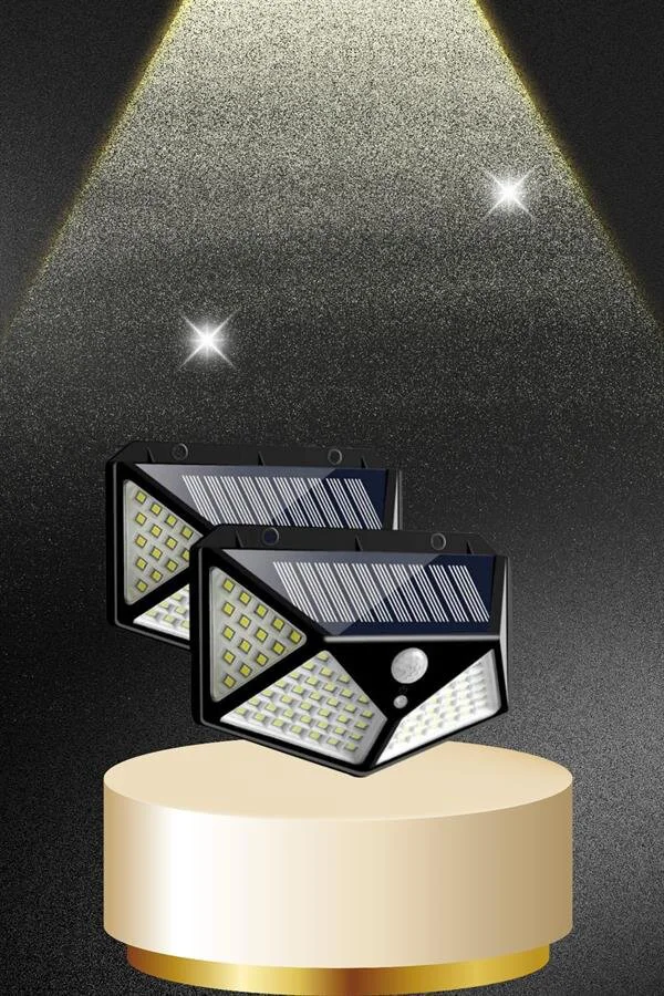 Solar Sensörlü Duvar Lambası - Parlak Beyaz, Suya Dayanıklı, 100 LED, Hareket Sensörlü
