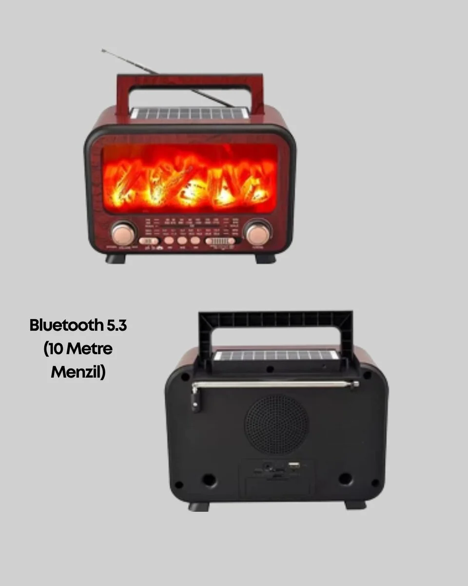 Solar Şömine Işıklı Bluetooth Hoparlör – Radyo USB TF Destekli