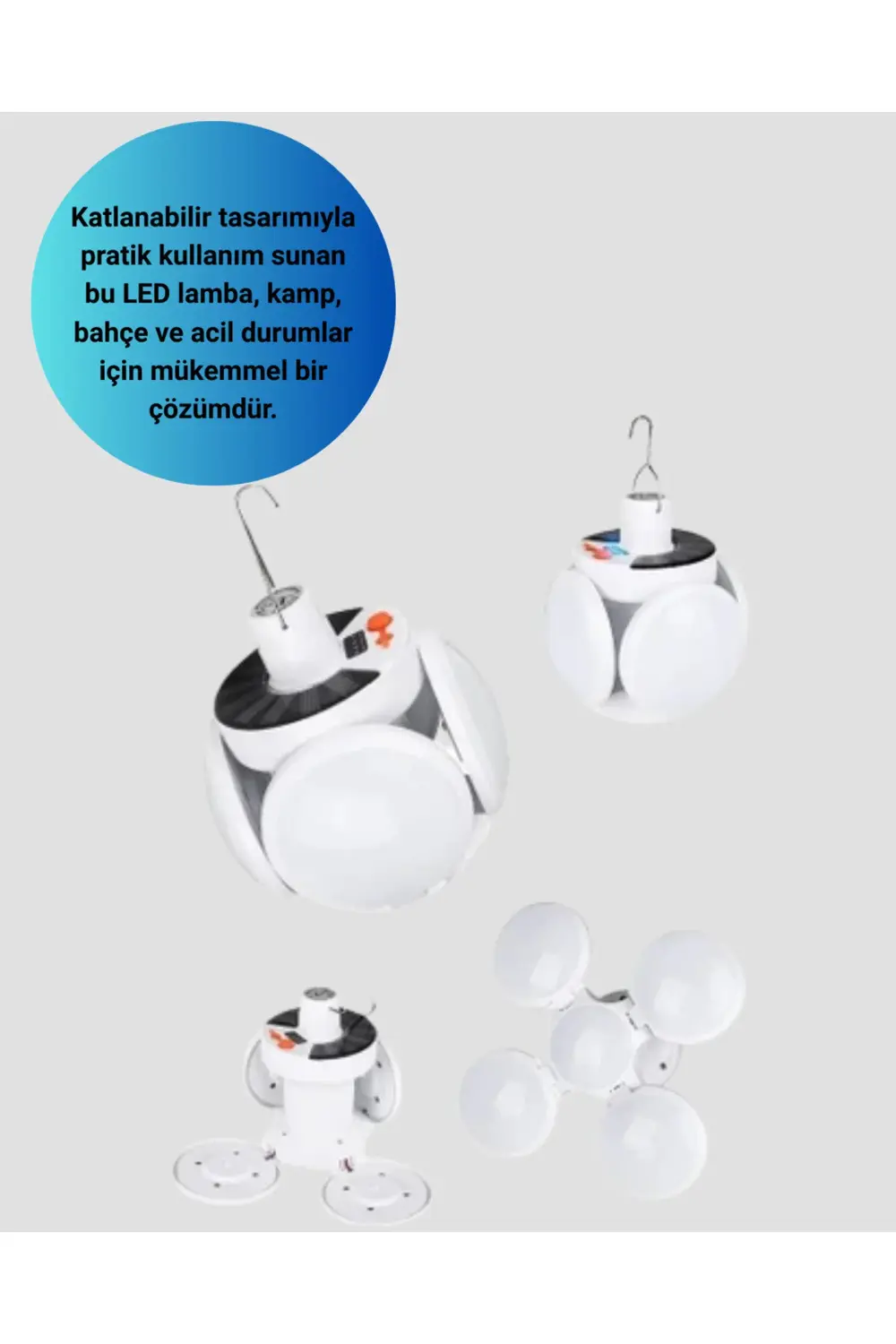 Solar ve USB Şarjlı Su Geçirmez Katlanabilir LED Lamba