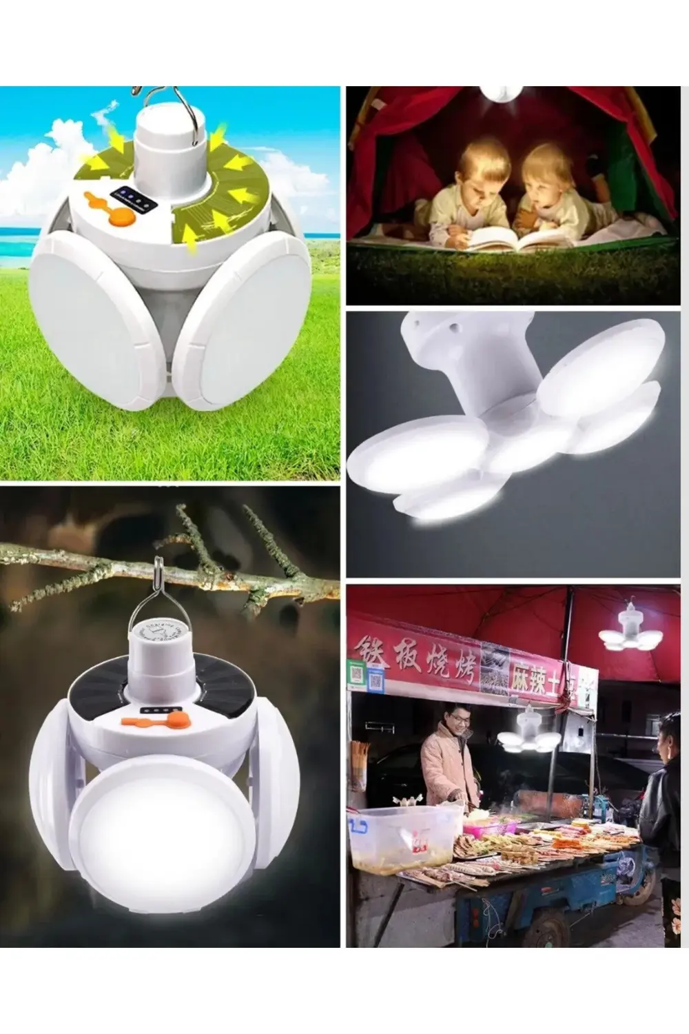 Solar ve USB Şarjlı Su Geçirmez Katlanabilir LED Lamba