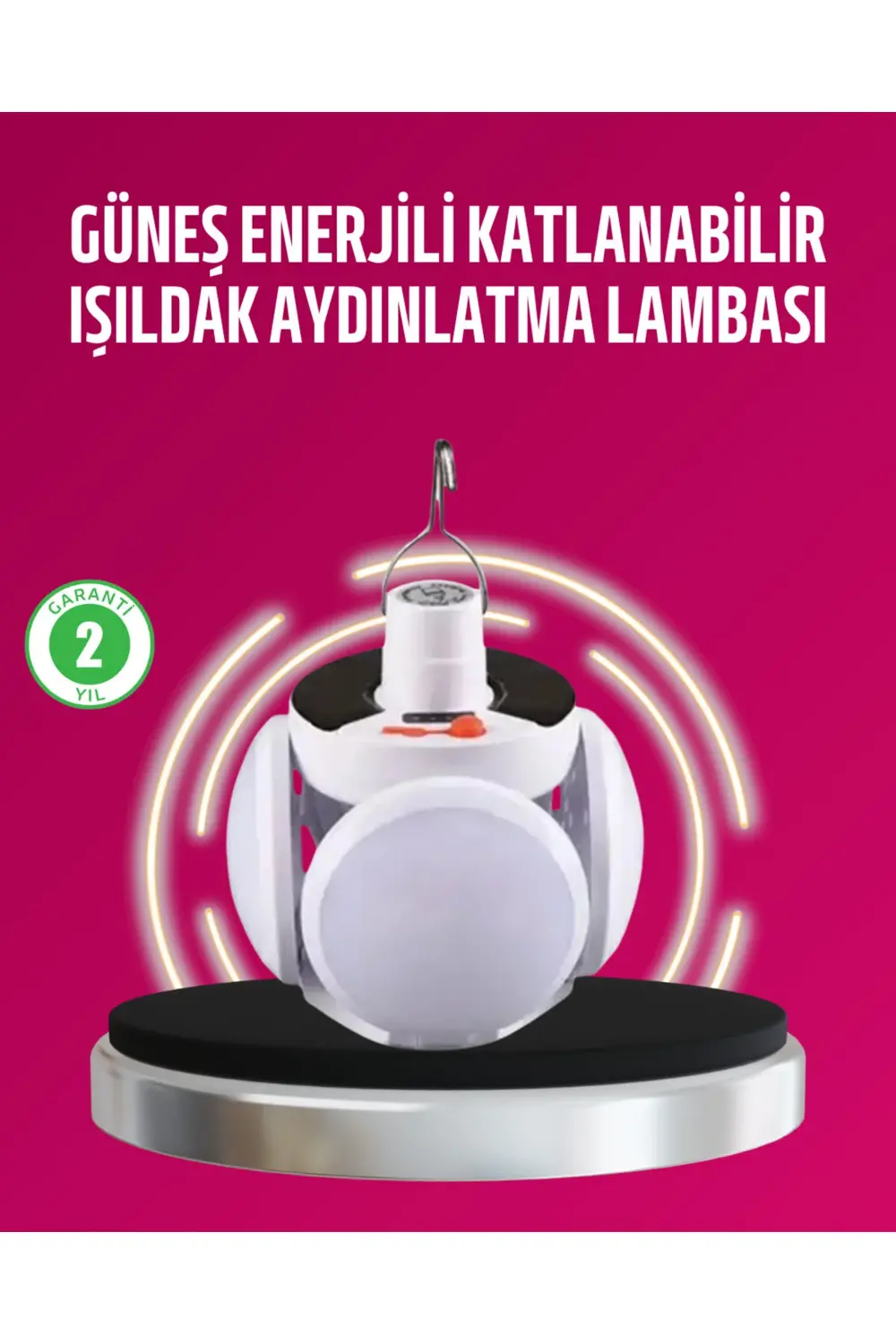 Solar ve USB Şarjlı Su Geçirmez Katlanabilir LED Lamba