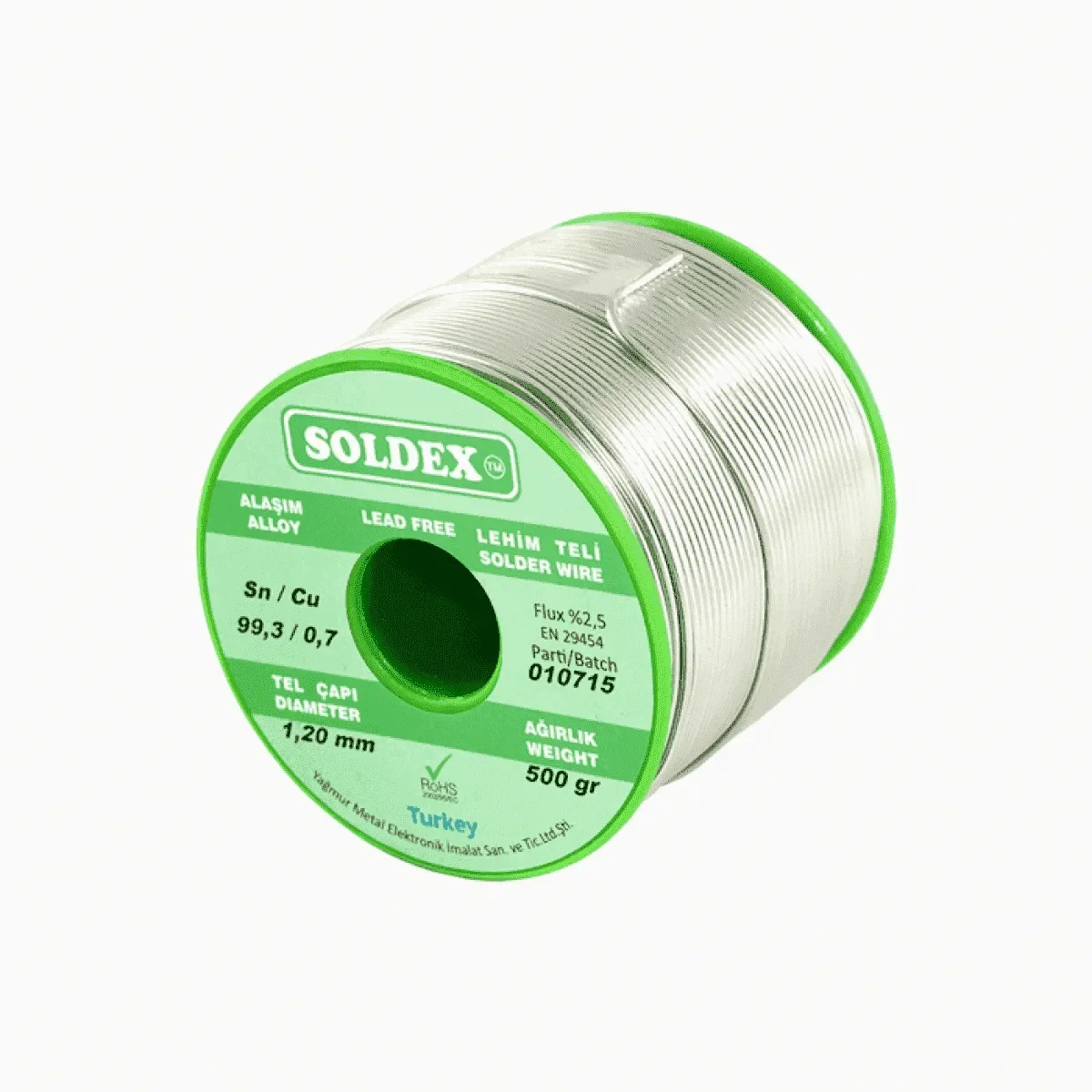 Soldex Kurşunsuz, Gümüşsüz Lehim Teli Sn: 99.3 - Cu: 0.7 - 200 Gr, 0.50 Mm
