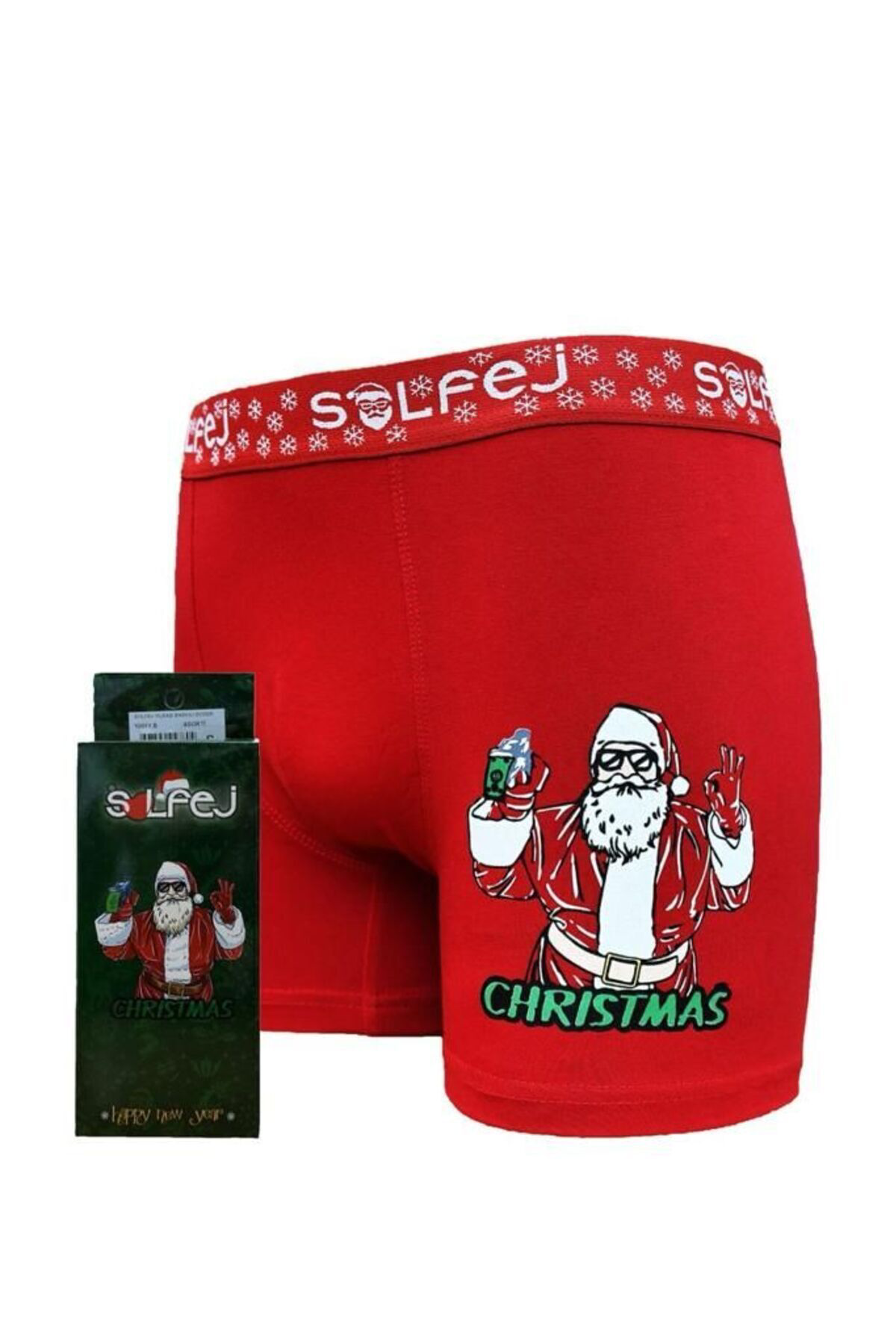 Solfej Yılbaşı Temalı Kırmızı Renk Boxer