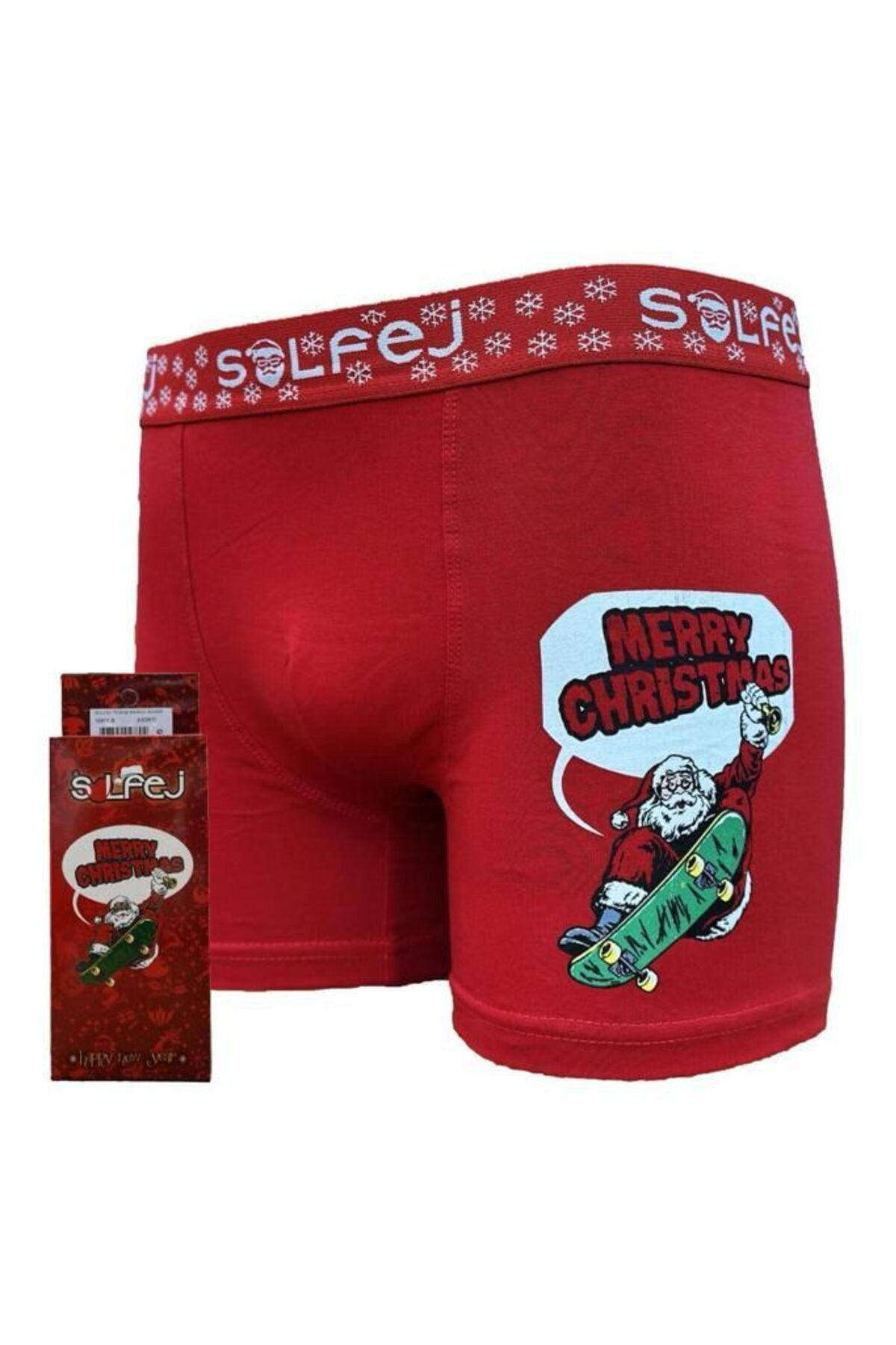 Solfej Yılbaşı Temalı Kırmızı Renk Boxer