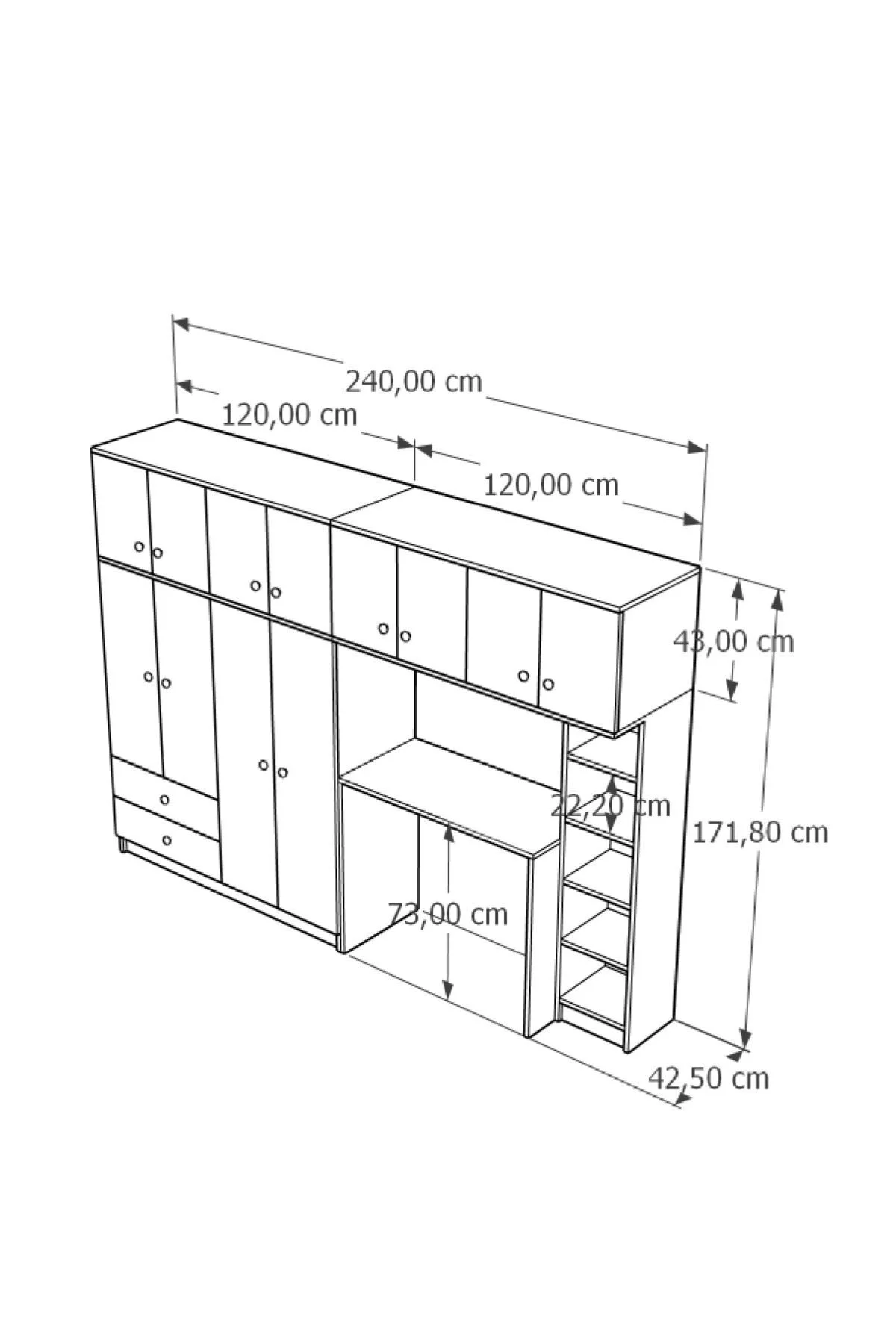 Solvio Kitaplıklı Çalışma Masası Gardırop Ünitesi Ön Beyaz Gövde 