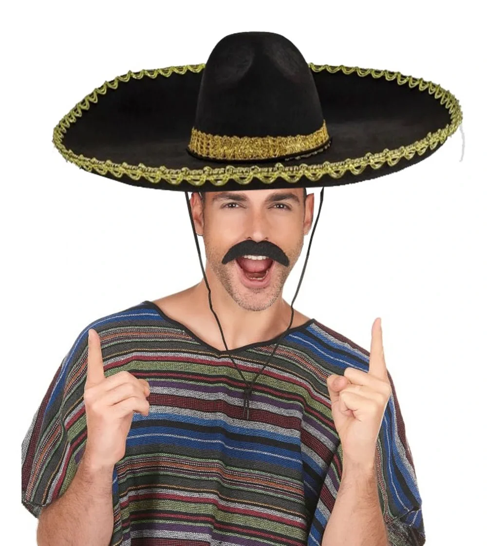Sombrero Meksika Şapkası Mariachi Altın Şeritli Yetişkin Boy