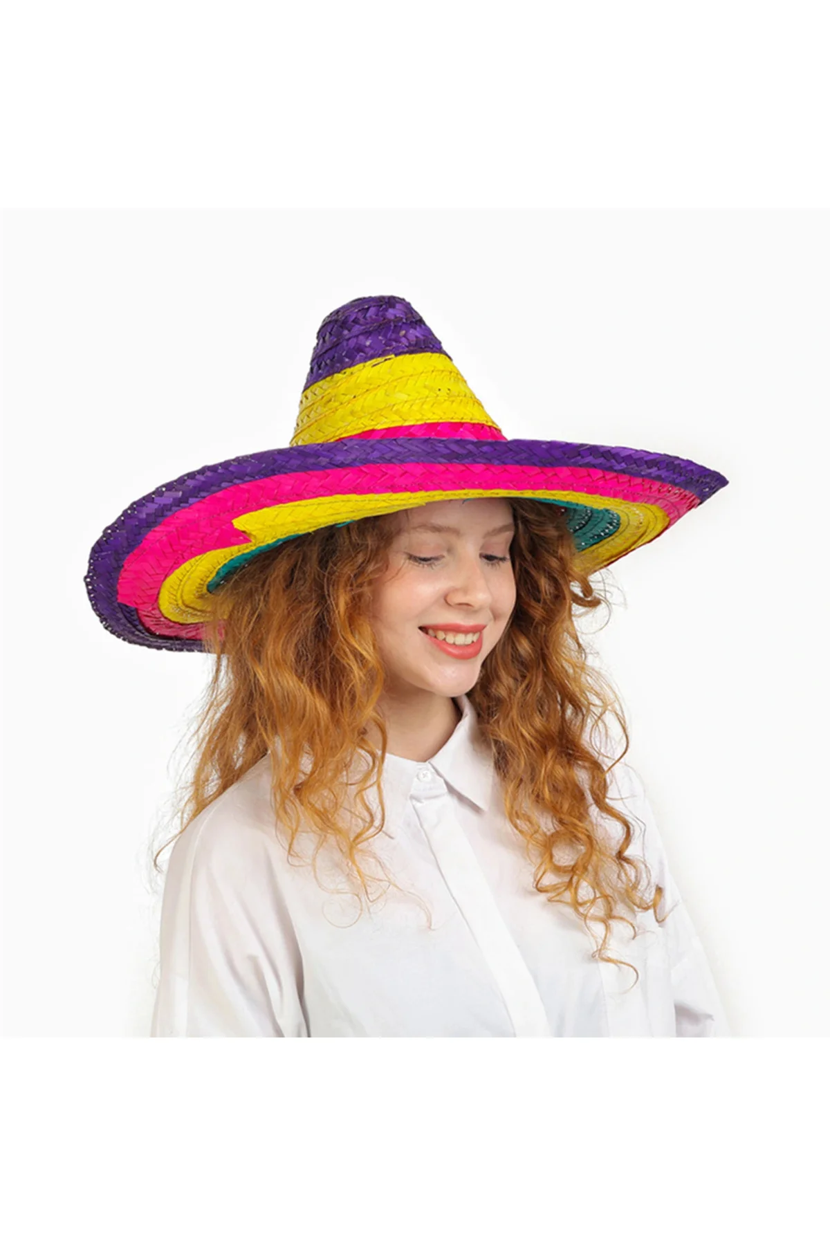 Sombrero Meksika Şapkası Renkli Örme Hasır Çocuk Boy Sombrero Meksika Şapkası Renkli Örme Hasır Çocuk Boy - Görsel 3