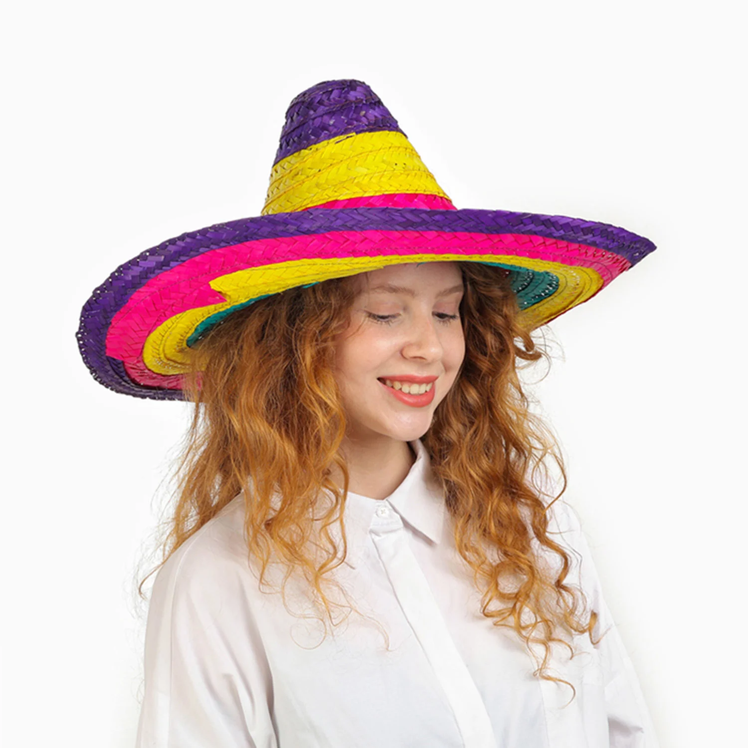 Sombrero Meksika Şapkası Renkli Örme Hasır Çuk Boy