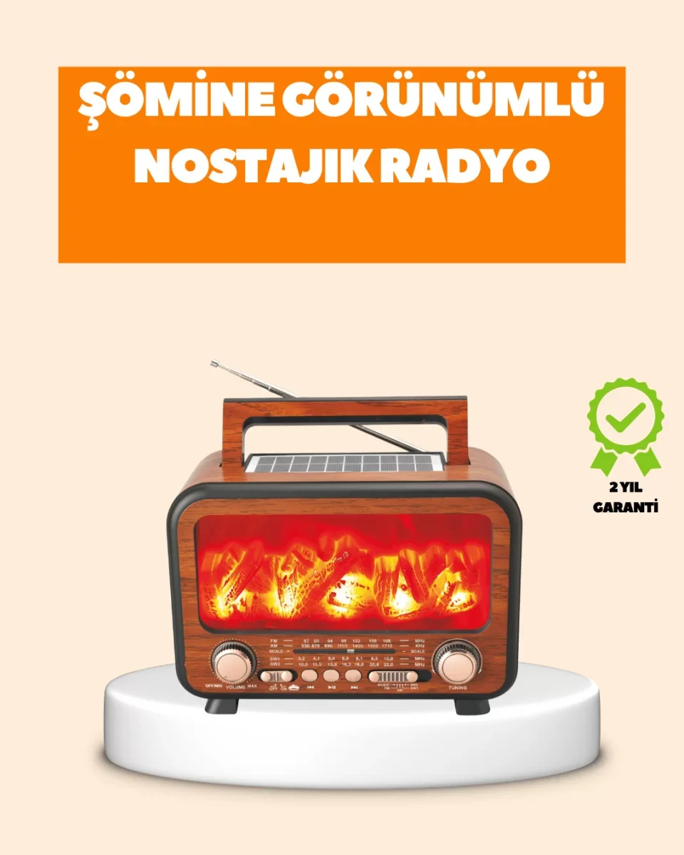 Şömine Alev Işıklı Solar Bluetooth Hoparlör – 7W Güçlü Ses, FM Radyo - Lisinya