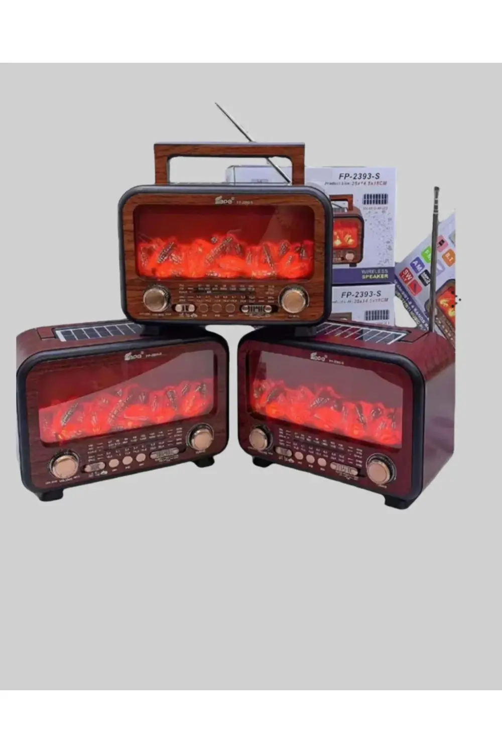 Şömine Alev Işıklı Solar Bluetooth Hoparlör – 7W Güçlü Ses, FM Ra