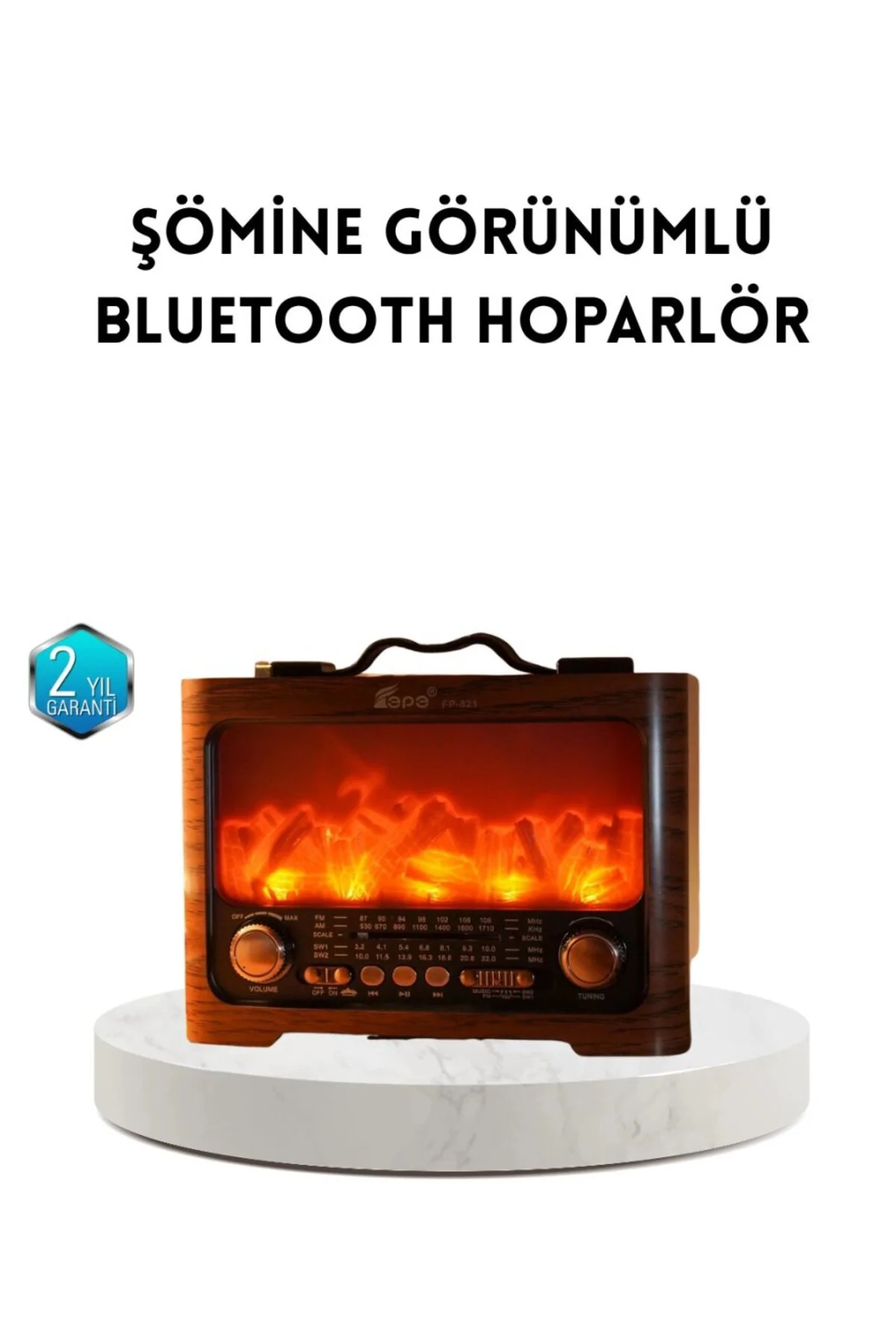 Şömine Efektli Solar Hoparlör Bluetooth 5.3 Radyo Aux Usb Tf Dest