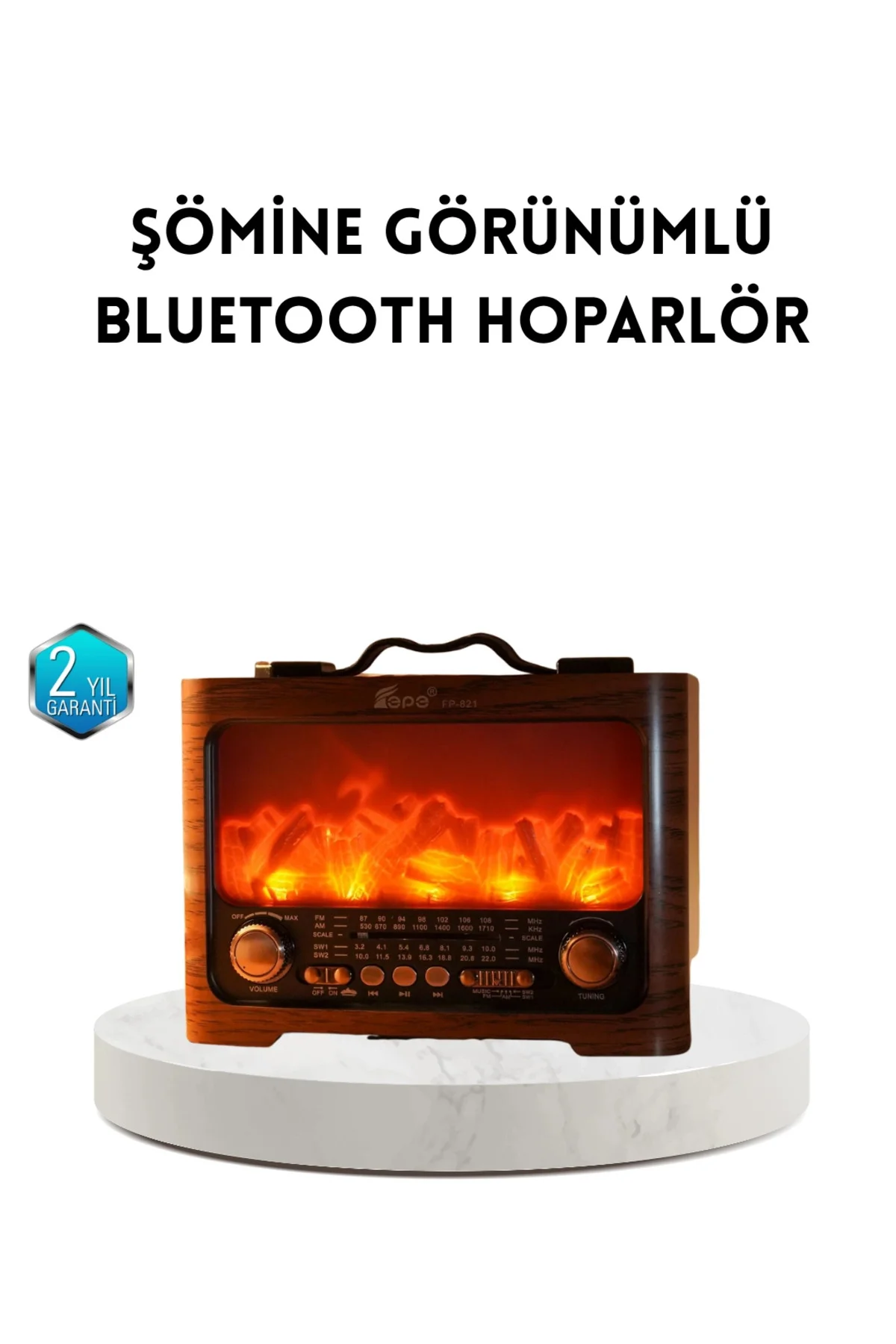 Şömine Efektli Solar Hoparlör Bluetooth 5.3 Radyo Aux Usb Tf Destekli