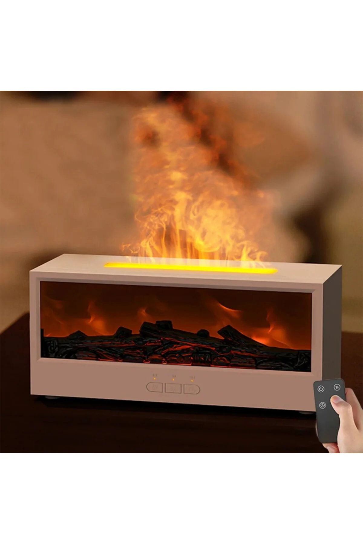 Şömine Görünümlü Alev Efektli Hava Nemlendirici - 7 Renk LED Işık