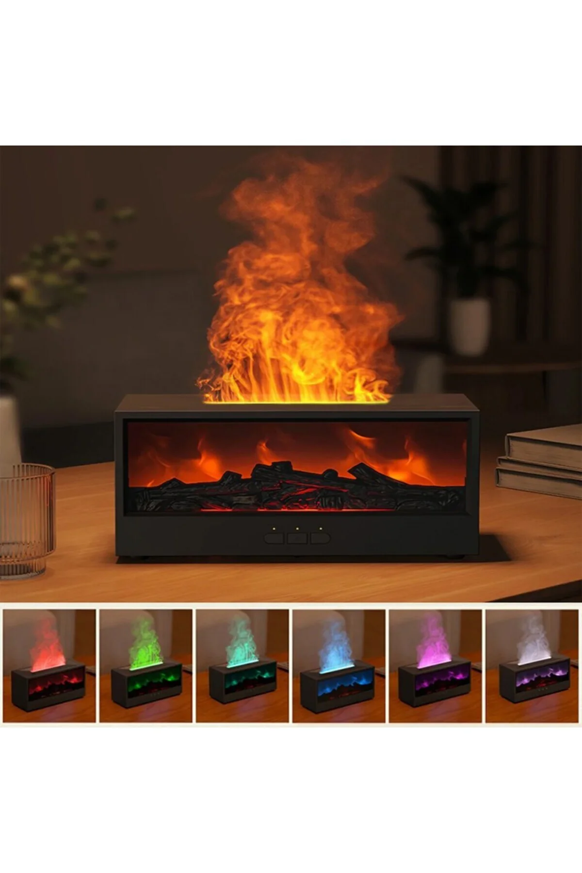Şömine Görünümlü Alev Efektli Hava Nemlendirici - 7 Renk LED Işık